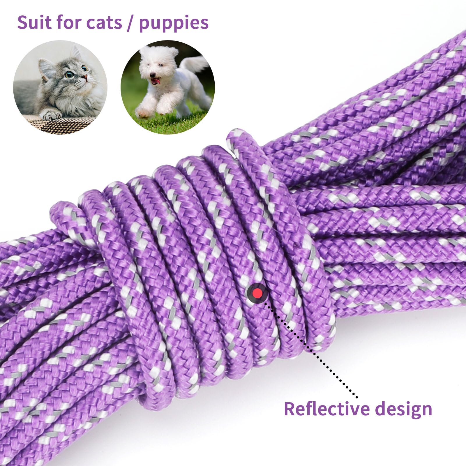 Rypet Reflective Cat Long Leash - 15 Ft Escape Proof Walking Leads Yard Long Leash Durable Safe Personalized Extender Leash Tran