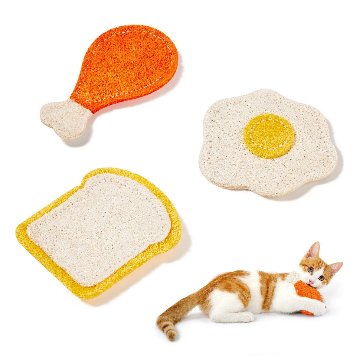 Potaroma Loofah Cat Chew Toys With Catnip And Silvervine, 3Pcs Interactive Kitten Loofa Dental Teething And Biting Catnip Toys F