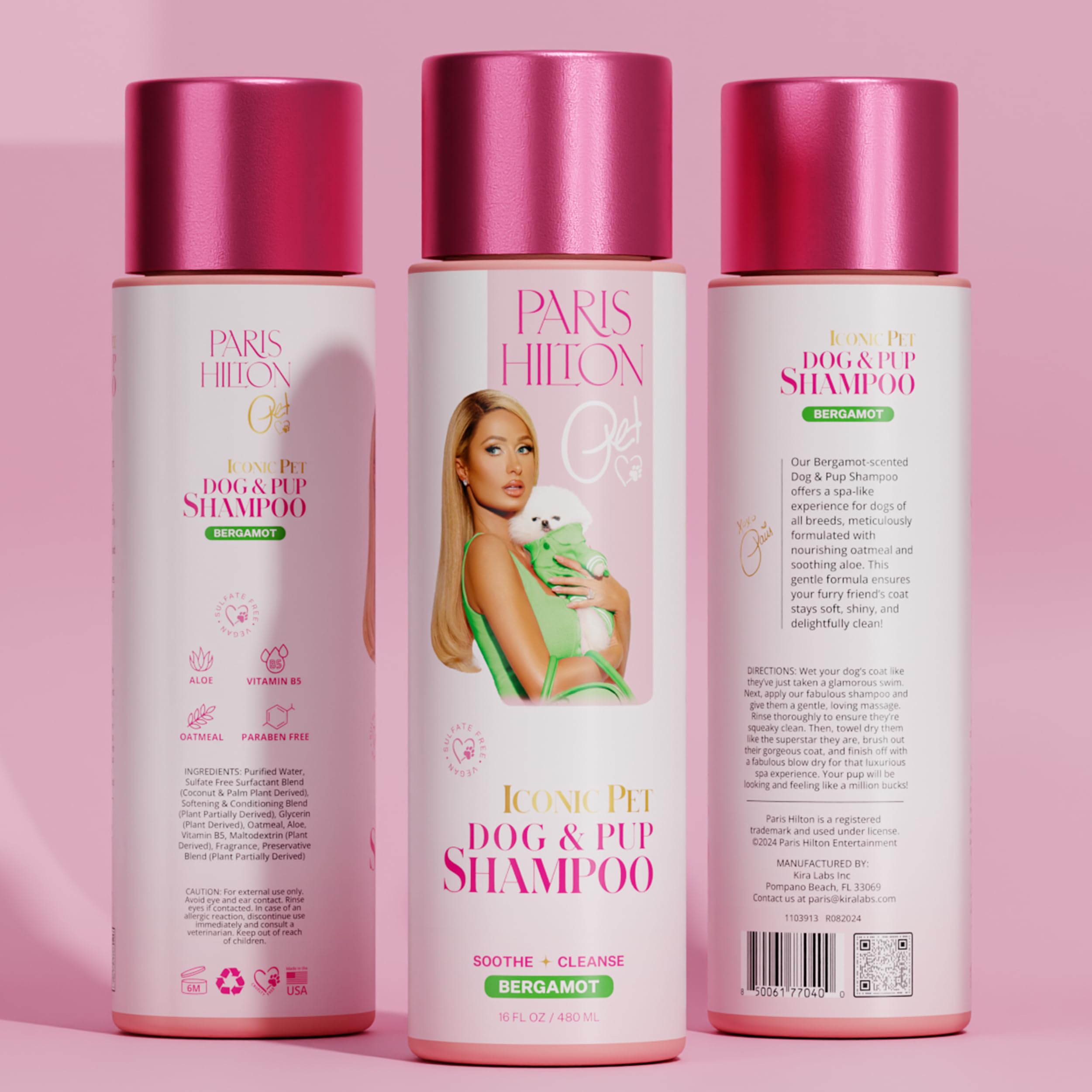 Paris Hilton Dog Shampoo - Fresh Citrus-Infused Bergamot Scent, Sulfate-Free Vegan & Hypoallergenic for All Dog Breeds, with Oat