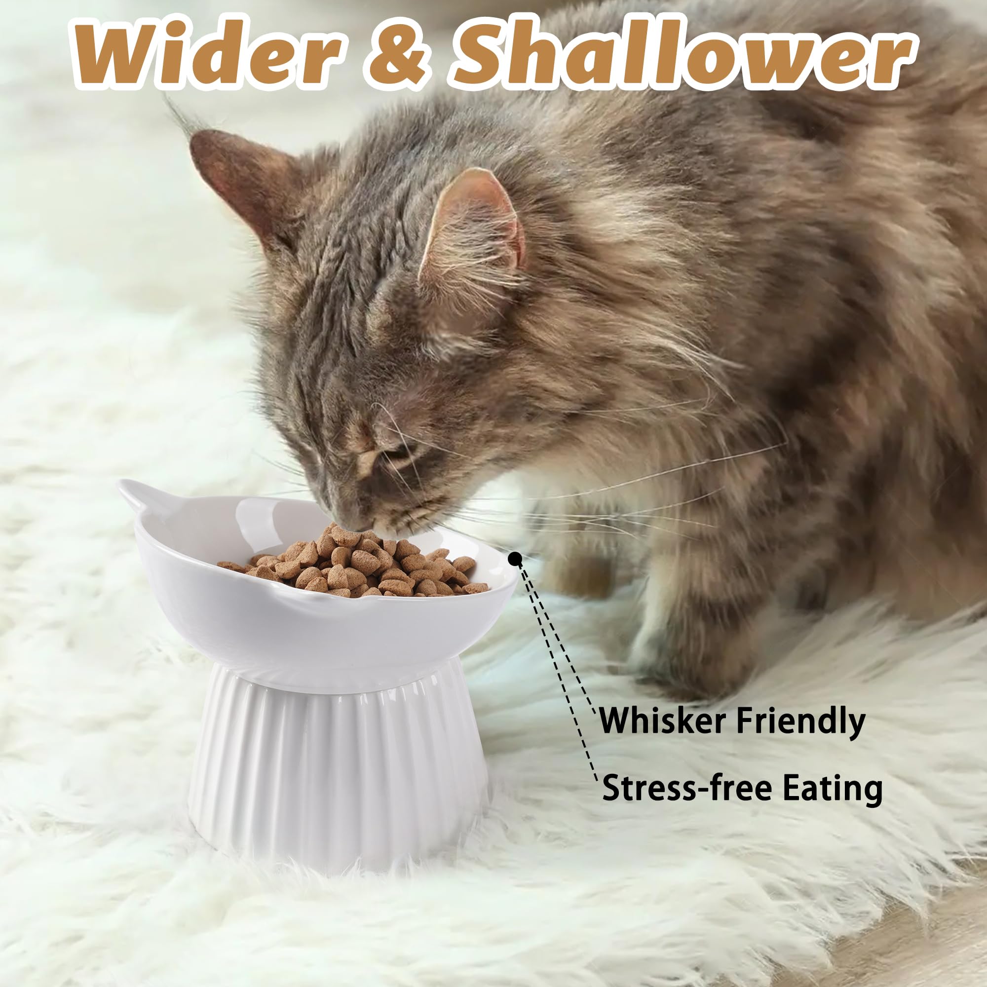 Wellbro Ceramic Raised Cat Bowl,Tilted Raised Bowl Anti Vomit Bowls For Indoor Cats Whisker Friendly Pet Feeder For Cats Puppies