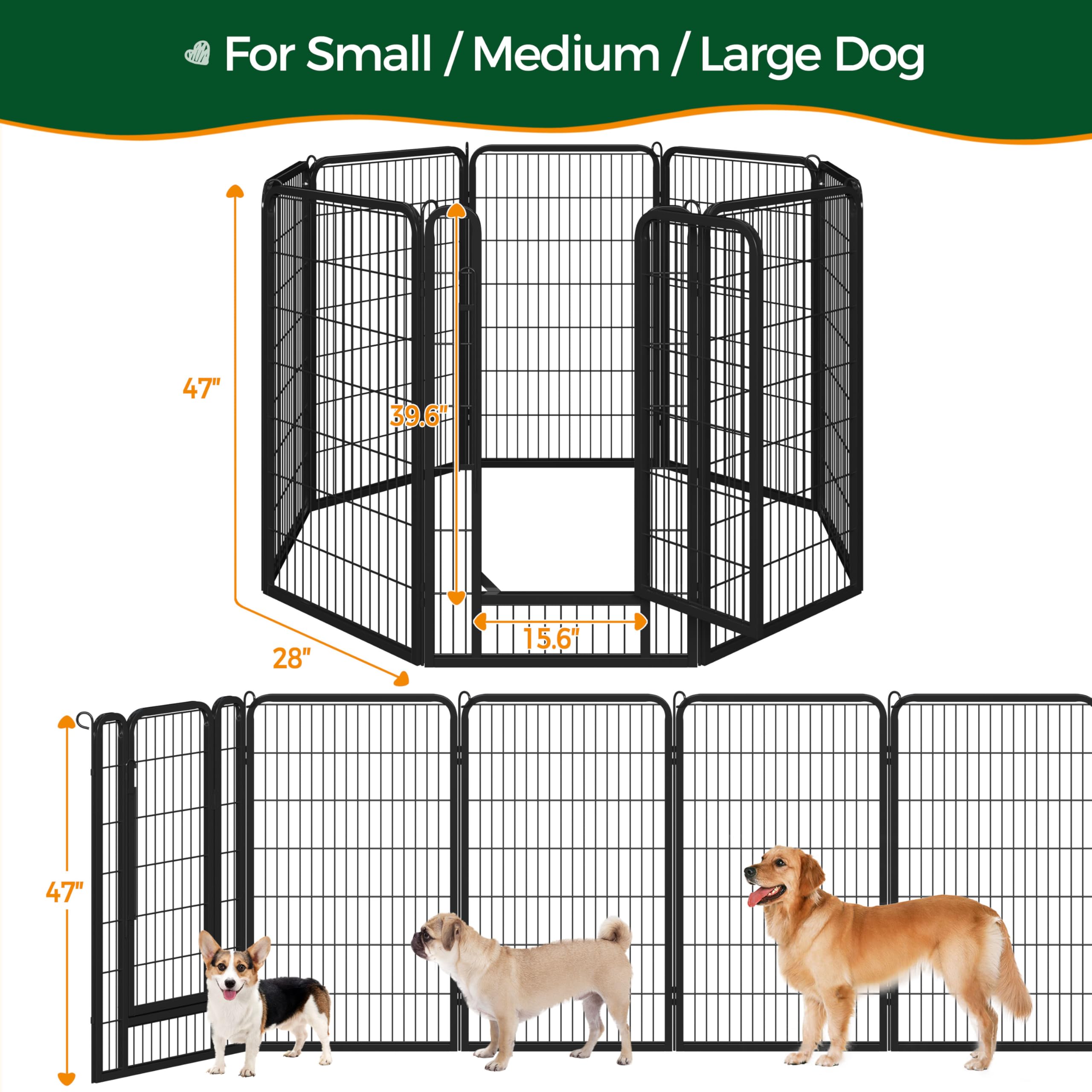 Yaheetech Dog Playpen Outdoor 47 Inch 8 Panels Indoor Dog Fence Metal Dog Pen Heavy Duty Pet Exercise Pen For Rv/Camping/Garden