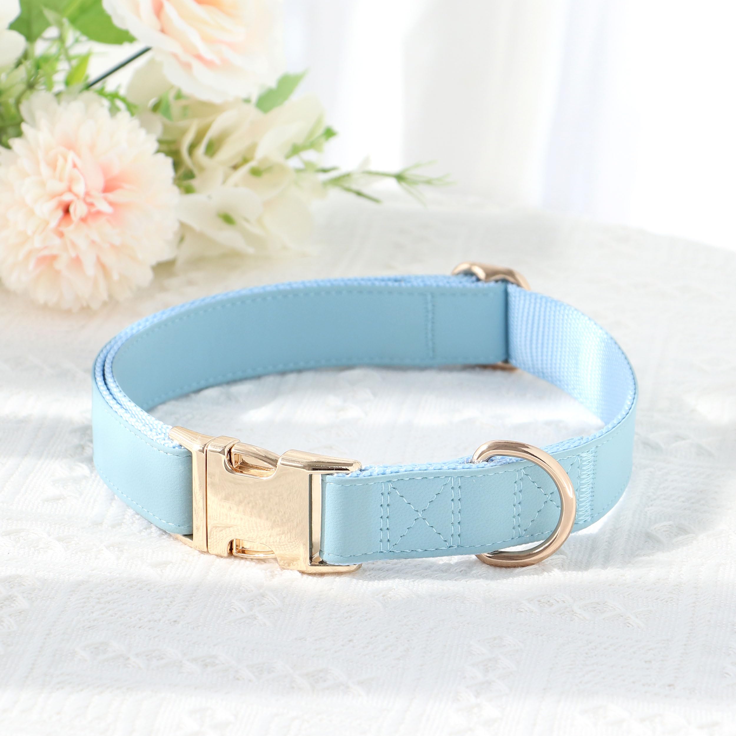 Pet Artist Charming Nylon Dog Collar With Leather Soft Comfy Elegant Nylon Collars For Dogs Small Medium Large 4 Bright Solid Color For Choosing Blue Red Brown Grey (Blue,Neck Fit 16-27'')
