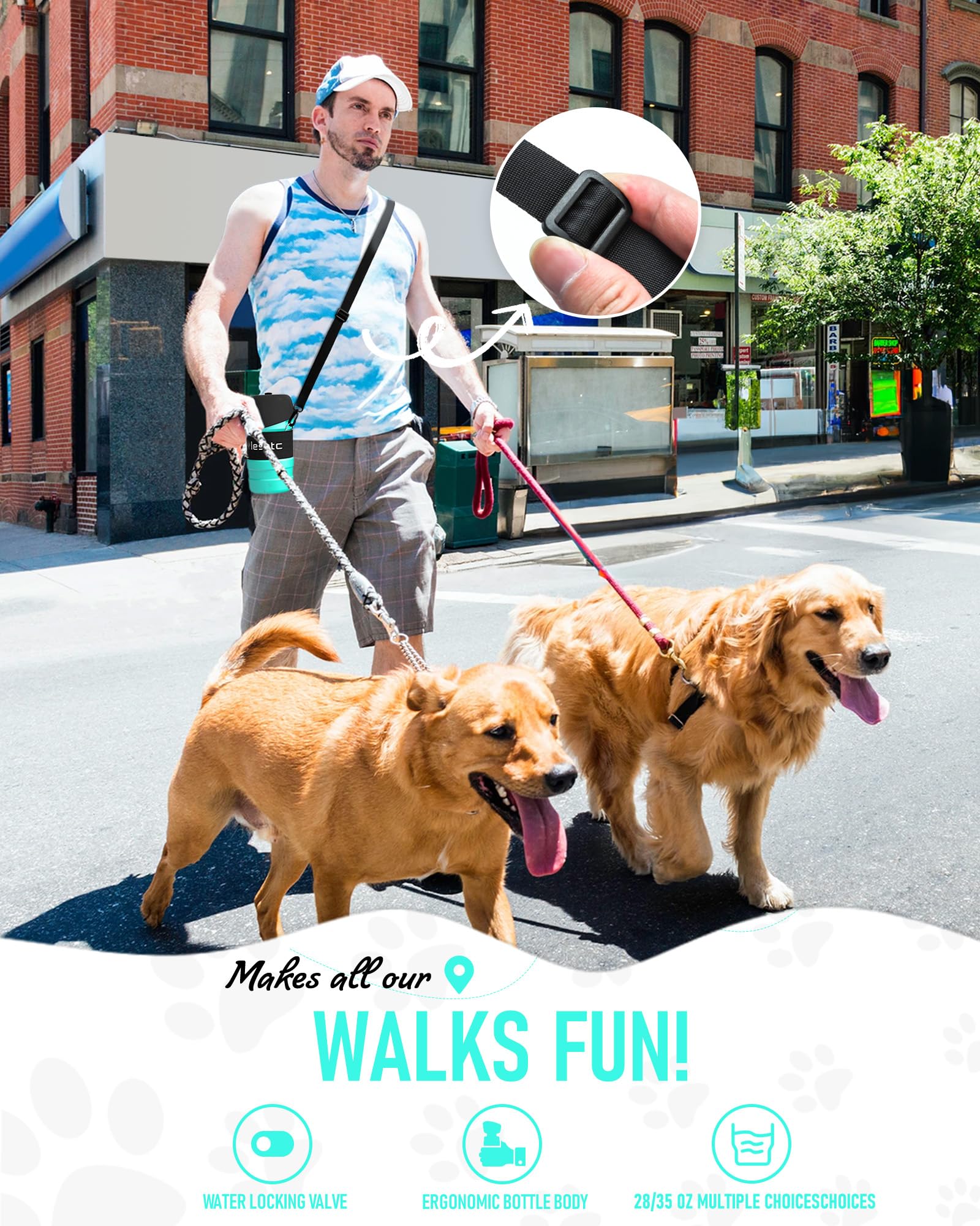 Lesotc Dog Water Bottle, Portable Dog Water Dispenser, Leak Proof Dog Travel Water Bottle Pet Water Bottle For Outdoor Walking,