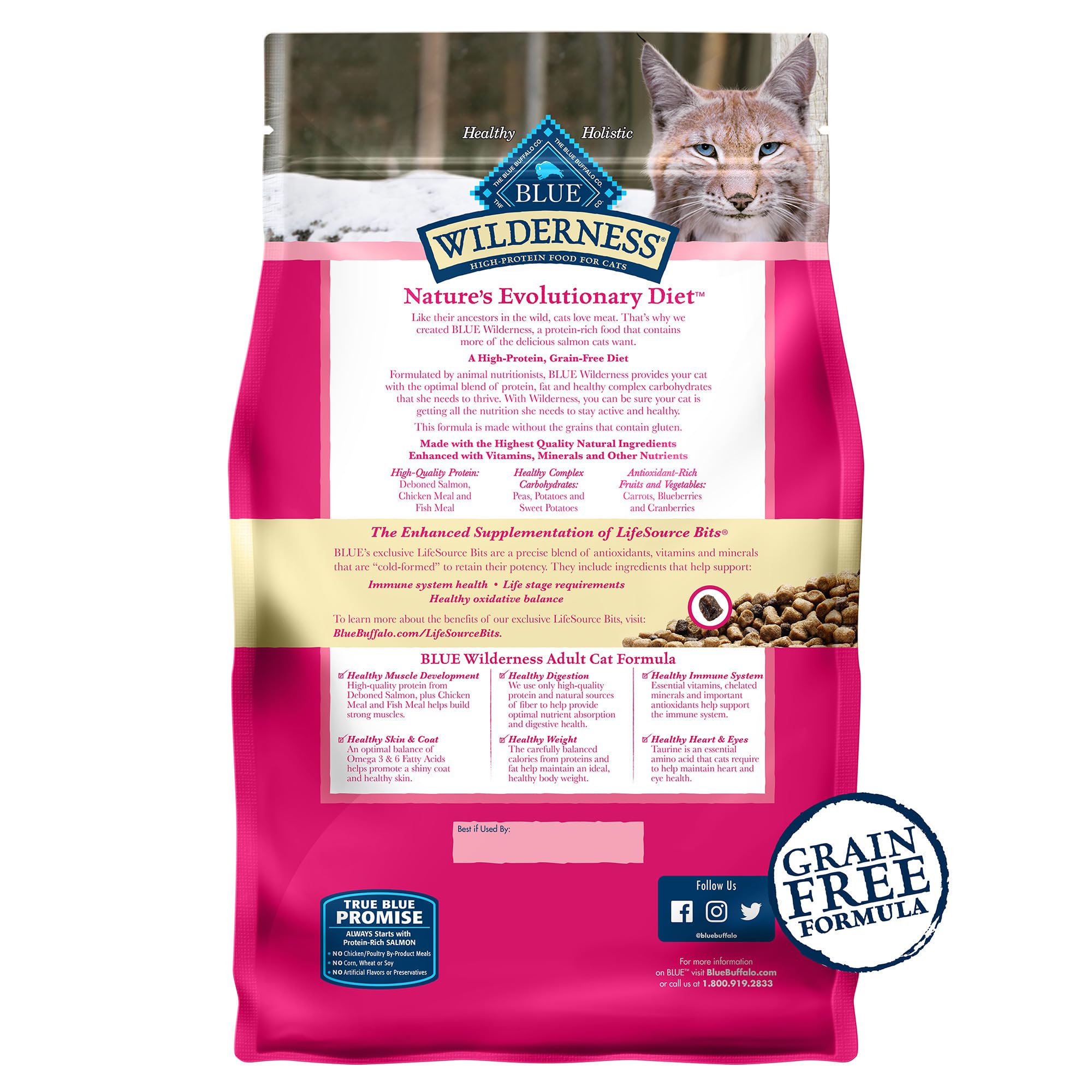 Blue Buffalo Wilderness Natural Adult Dry Cat Food, High-Protein and Grain-Free Diet, Supports Healthy Muscle Development and a