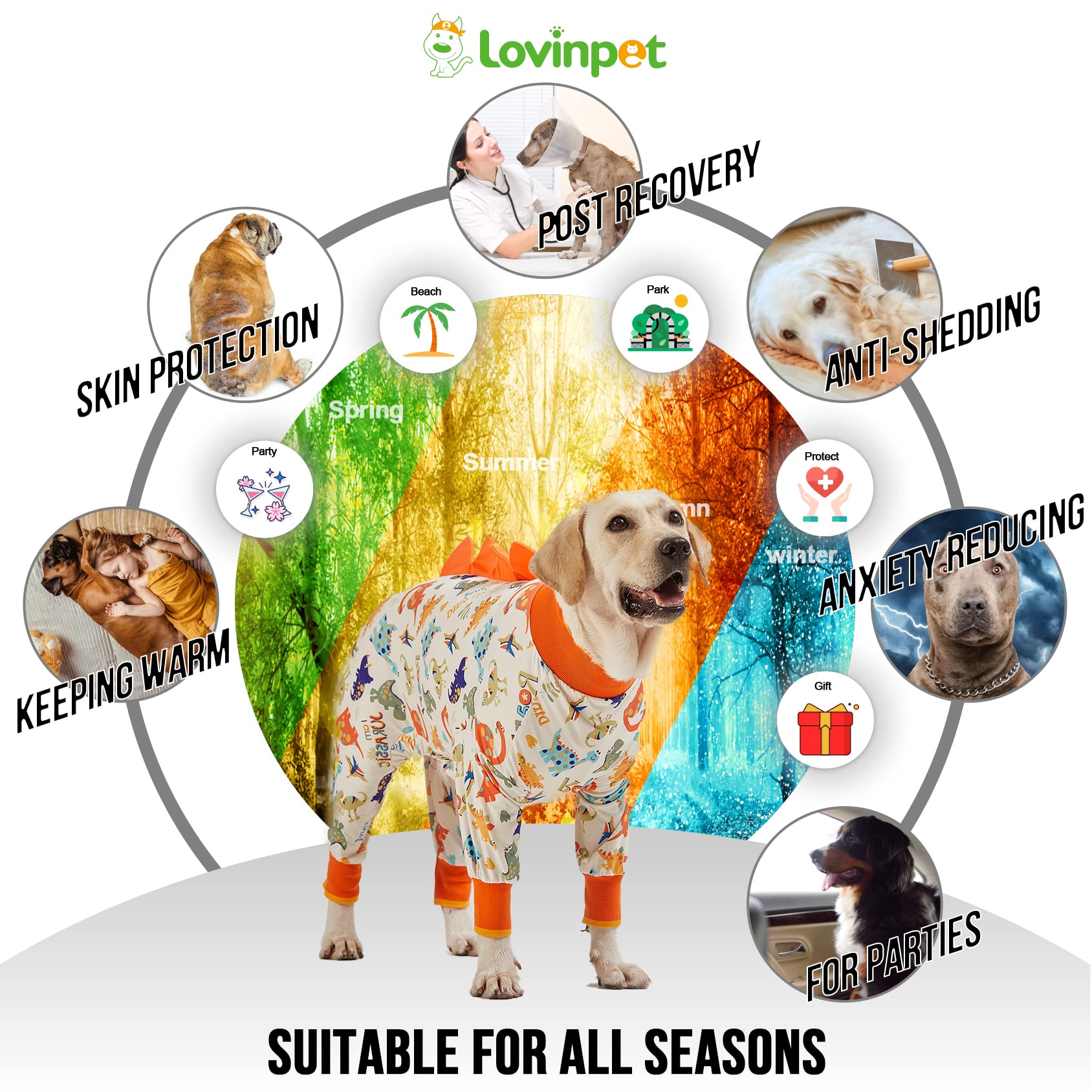 Lovinpet Large Dog Pajamas, Anti Licking, Recovery Suit, Lightweight Jurassic Knit, Uv For Large Dogs/L