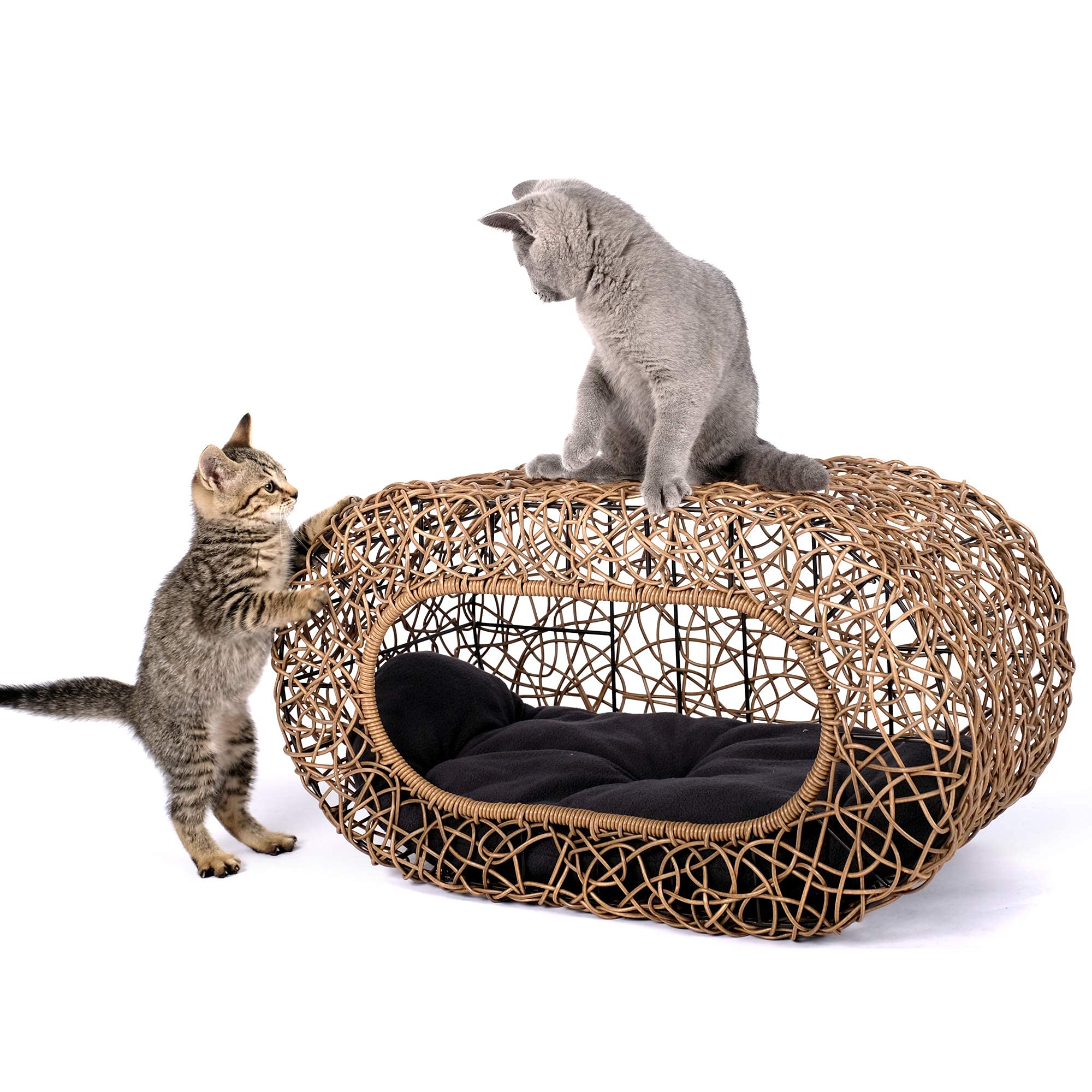 Fun Stackable Cat Condo For Indoor Cats - Interactive Play Faux Rattan Cat House For Indoor Cats Kitty, Pet Friendly Top/Side Ho