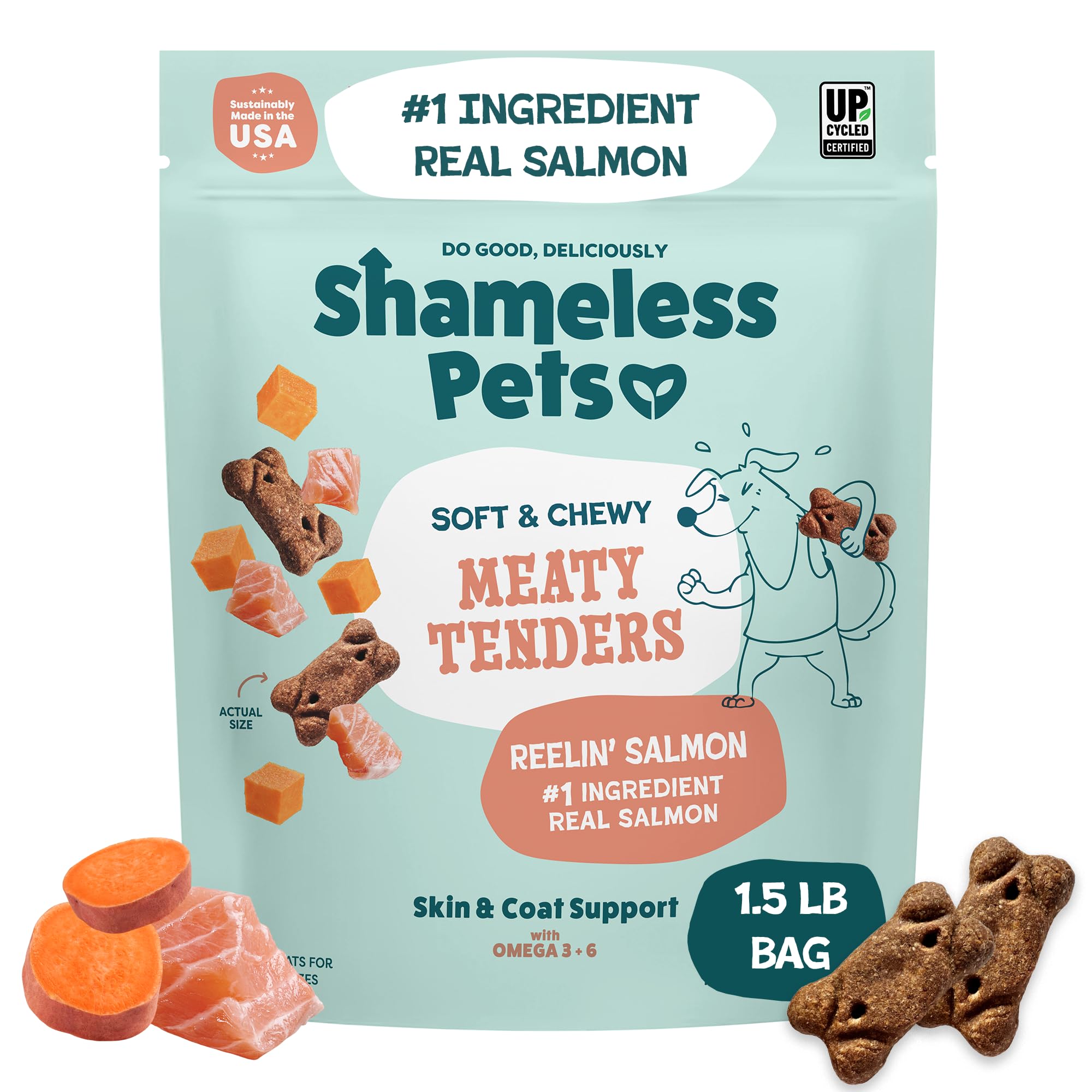Shameless Pets Soft & Chewy Dog Treats, Reelin Salmon Meaty Tenders, 1.5lb - Real Salmon is 1st Ingredient - Grain Free, No Cor
