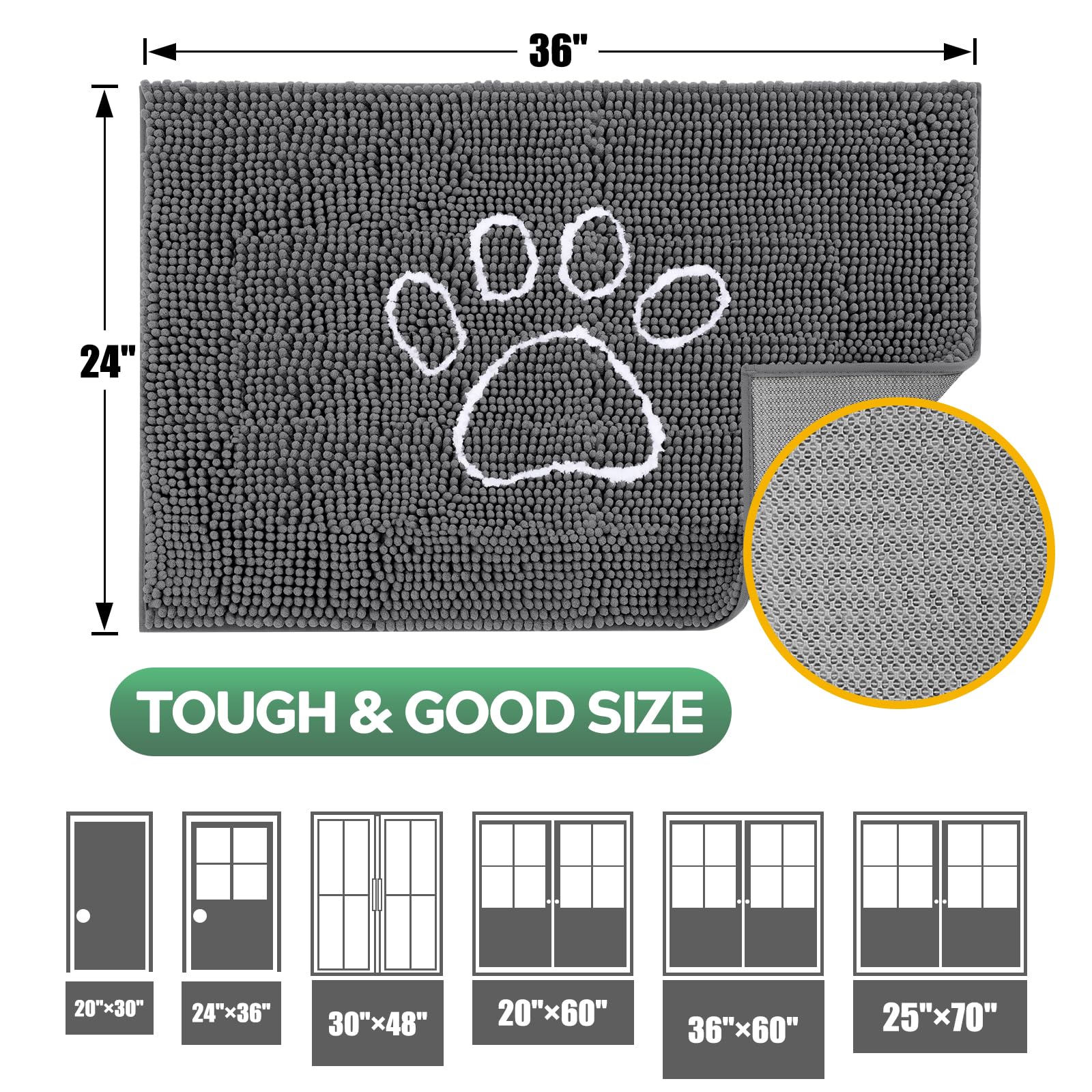 Dog Door Mat for Muddy Paws, Pet Rug Chenille Absorbent Outdoor Doormat 48 x 30 , Non Slip Heavy Indoor Doormat Soft Front Insid