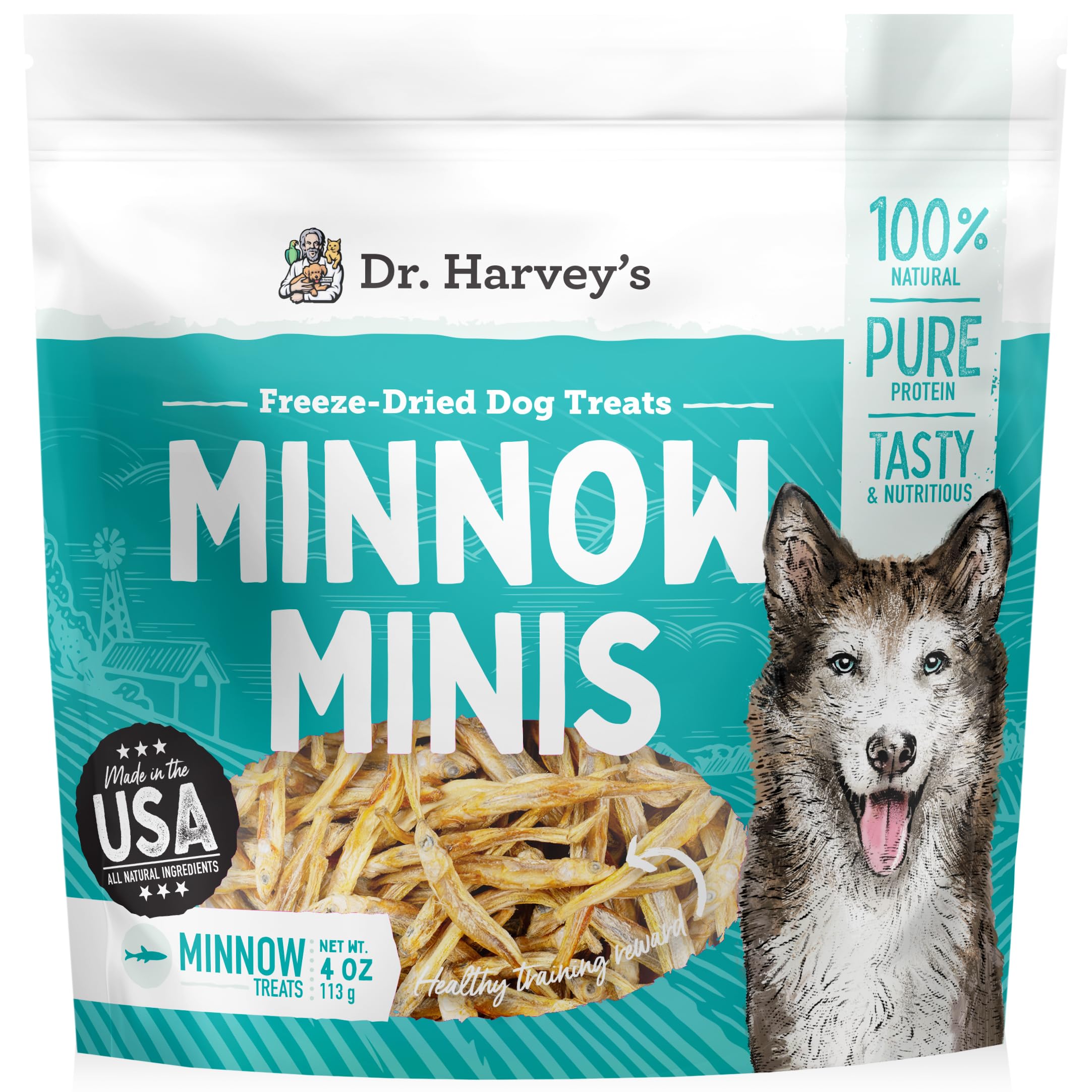 Dr. Harveys Minnow Minis Freeze-Dried Dog Treats - Fish Treats for Training & Rewards - High Protein, Rich in Omega-3s, Made in