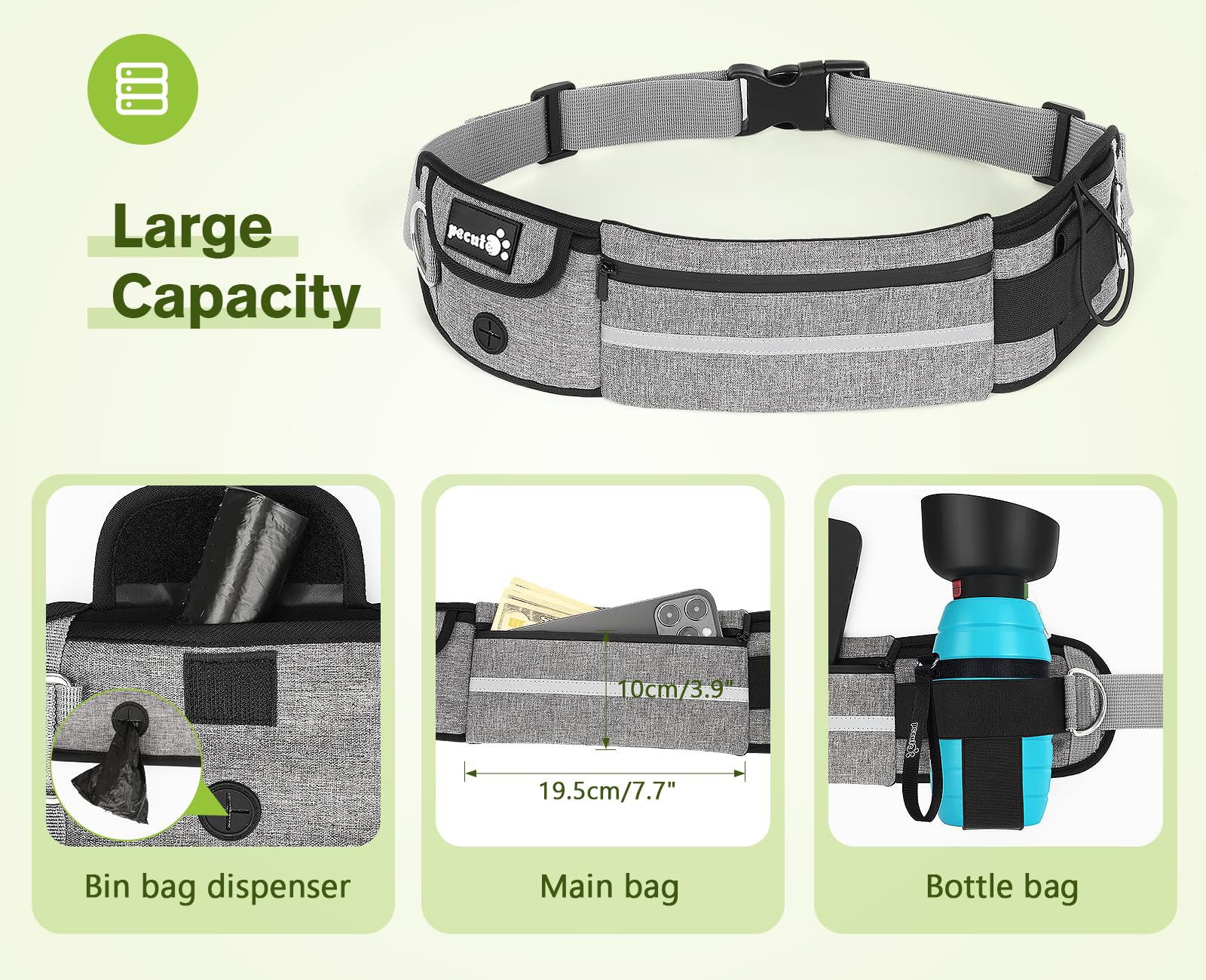 Pecute Hands Free Dog Leash With Pouch, Waist Belt Fanny Pack With Soft Padds, Dual Padded Handles And Durable Bungee For Walking, Hiking, Jogging Biking, And Running (Up To 220Lbs)