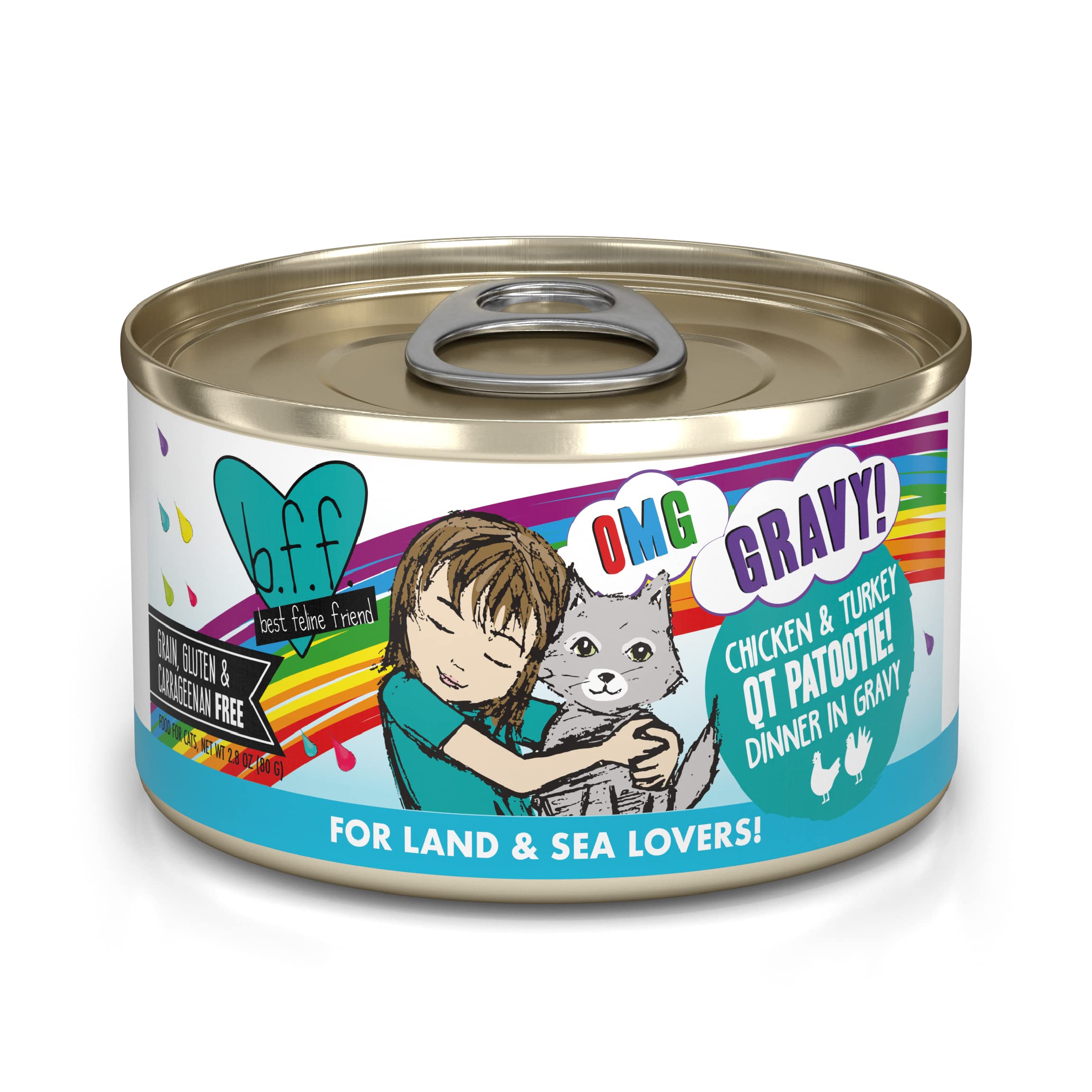 Weruva B.F.F. OMG - Best Feline Friend Oh My Gravy! Grain-Free Wet Cat Food Cans, QT Patootie! Chicken & Turkey, 2.8 oz Can (Pac