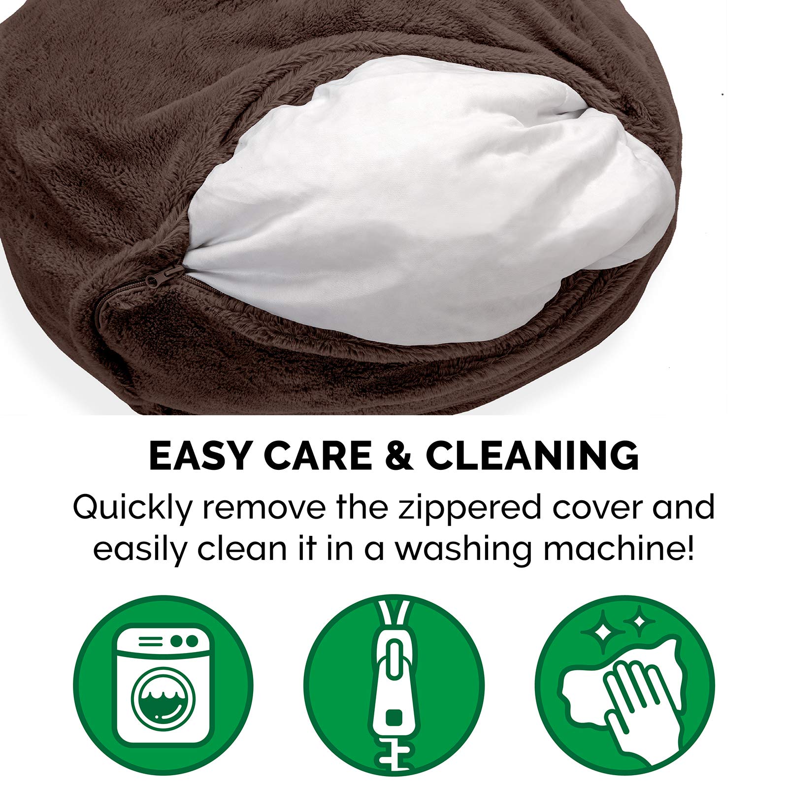 Furhaven Soft & Cozy Dog Bed For Small Dogs, Refillable W/ Removable Washable Cover & Liner, For Dogs Up To 20 Lbs - Plush Faux Fur Bean Bag Style Ball Bed - Espresso, Small