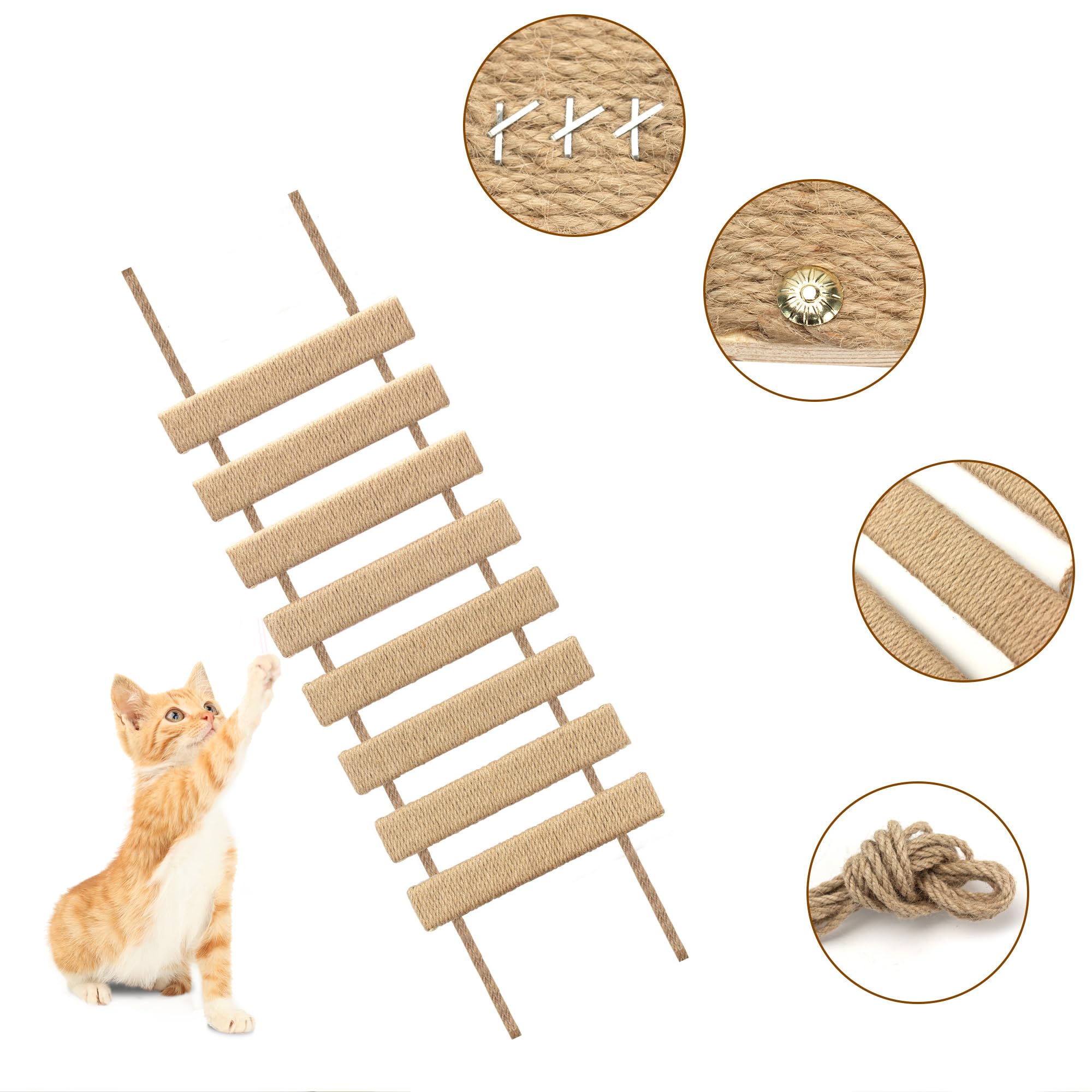 Agricue Cat Climbing Frame Bridge Cat Ladder Sisal Rope Cat Tree Tower Use For Cage Pet Furniture Toys (Wood, 20In, 1)