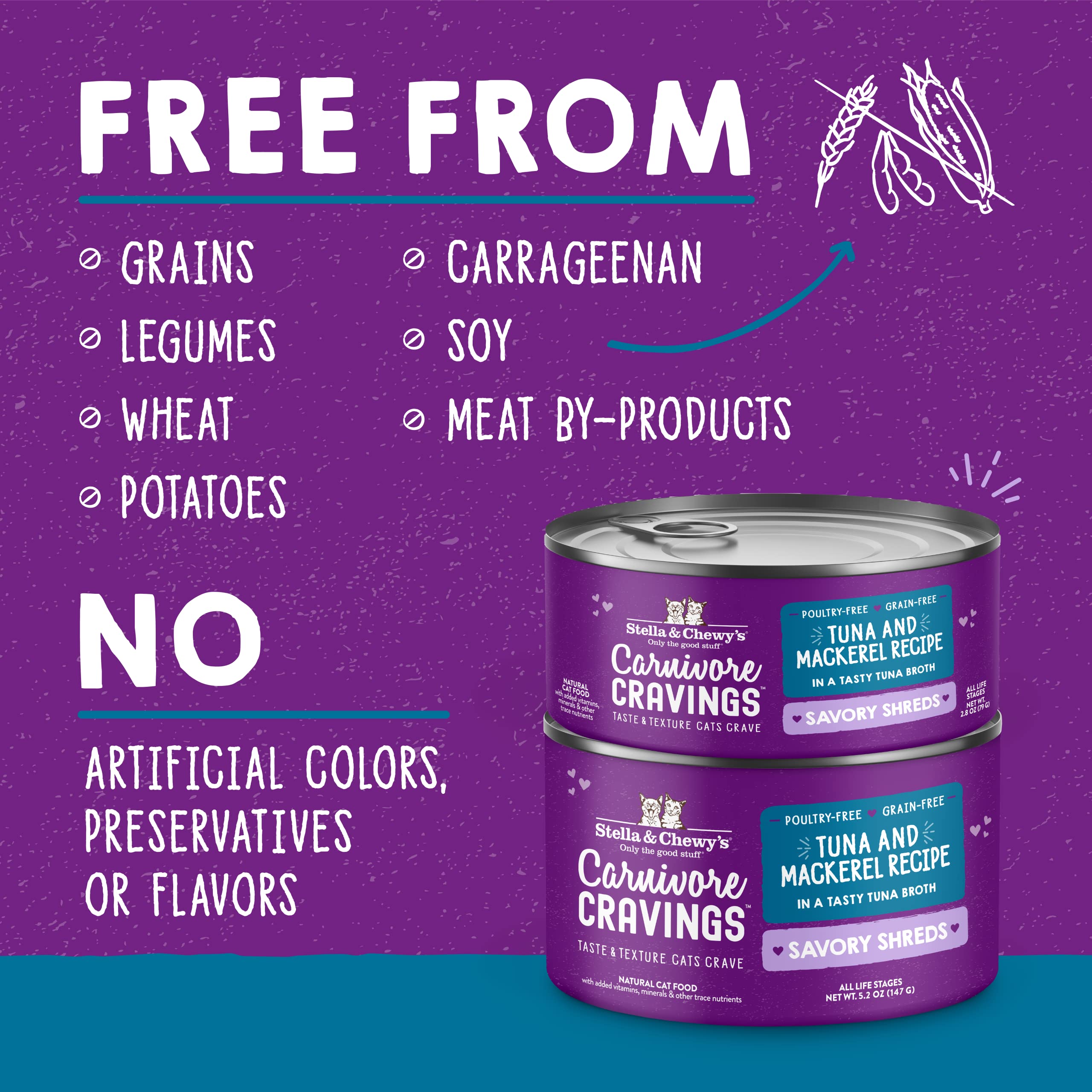 Stella & Chewy s Carnivore Cravings Savory Shreds Cans - Grain Free, Protein Rich Wet Cat Food - Wild-Caught Tuna & Mackerel Re