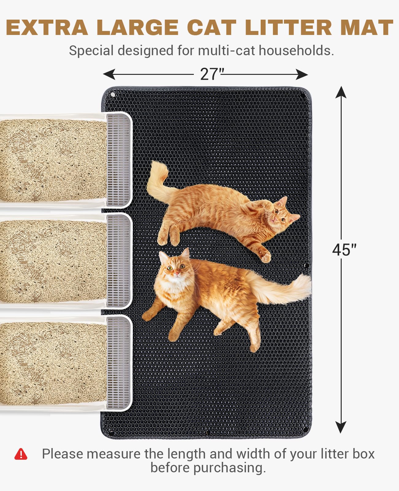 Fostanfly Cat Litter Mat, 45''X 27'' Kitty Litter Trapping Mat, Extra Large Xl Honeycomb Scatter Control, Urine & Waterproof, Ma