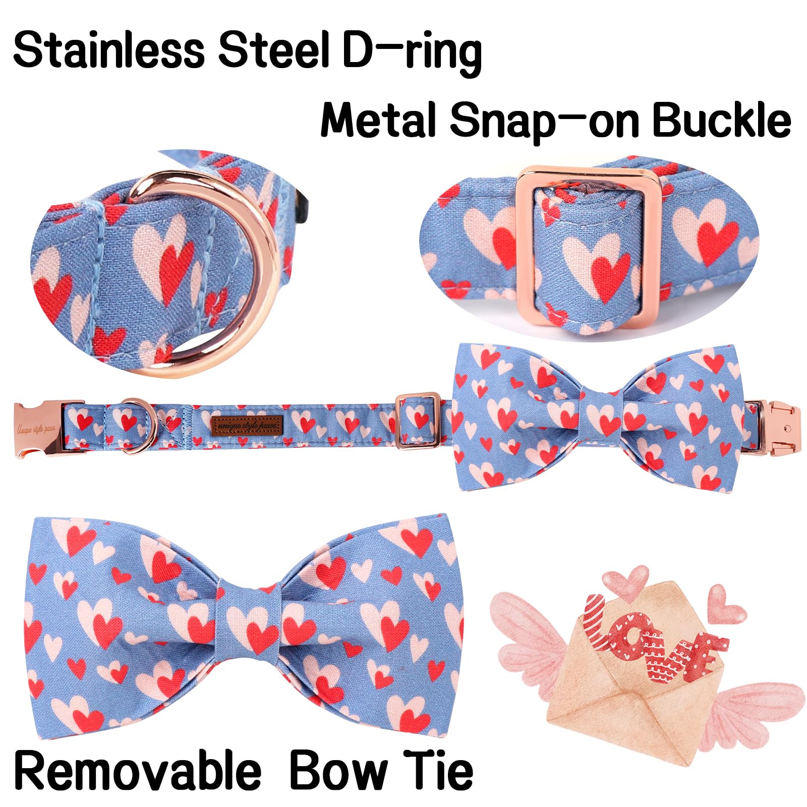 Unique Style Paws Valentine'S Day Dog Collar With Bow Tie Red Blue Pink Heart Love Puppy Collar Best Gothic Style Gift For Small
