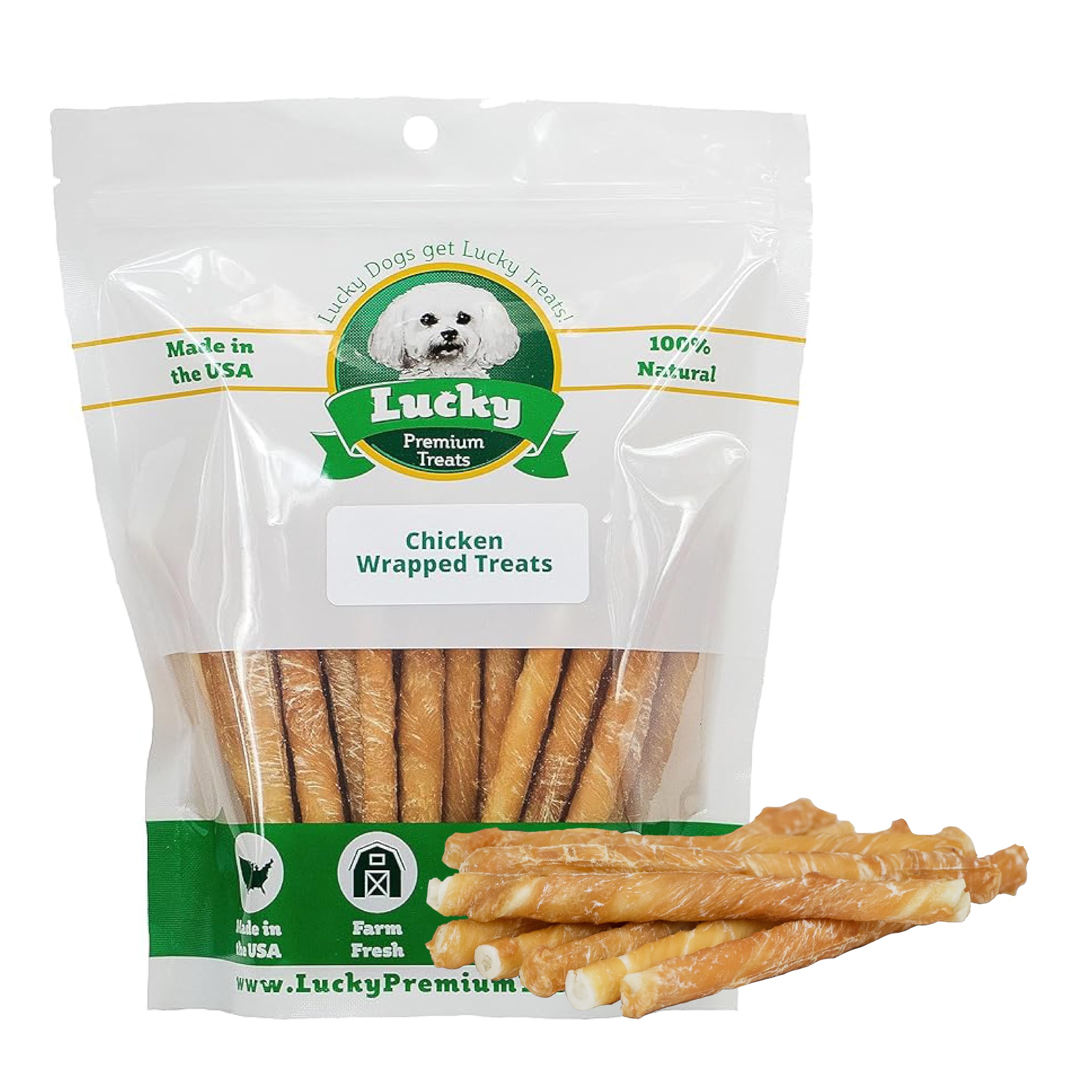 Chicken Wrapped Rawhide Dog Treats - 40ct. Rawhide Chew Sticks - Long Lasting Chews for Small Dogs Made in The USA with Natural