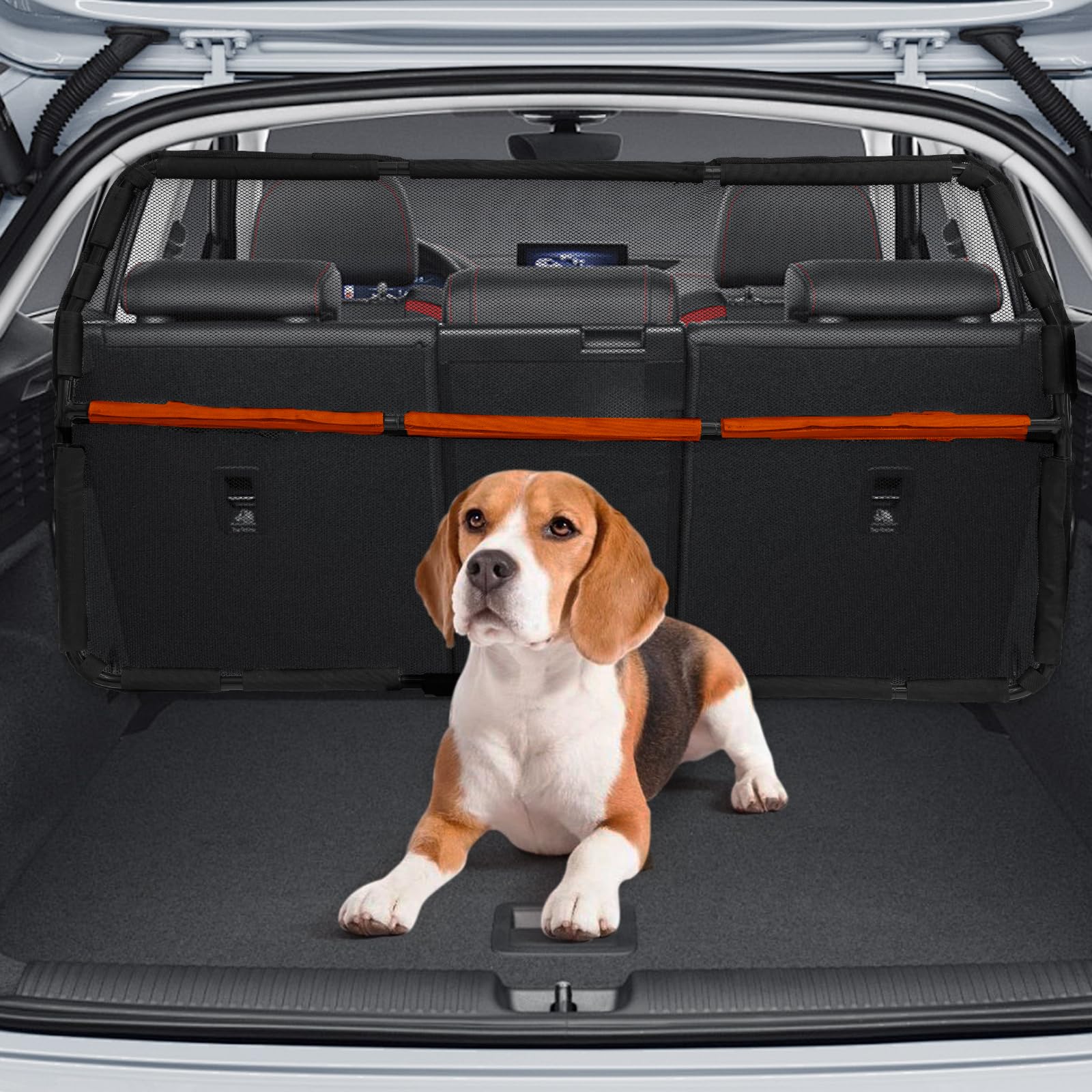 Furggis Dog Barrier For Cargo Area, 46'' Wide See Through Vehicle Car Hatchback Dog Car Net Barrier, Dog Car Net Mesh For 3Rd Ro