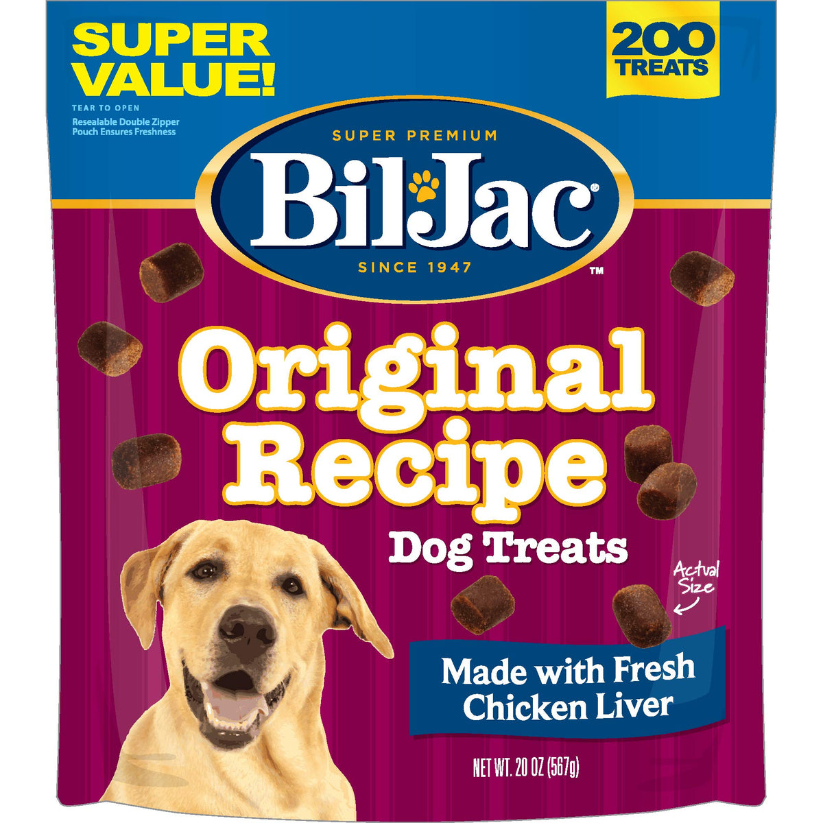 Bil-Jac Dog Treats - Original Recipe Chicken Liver Soft Puppy Training Treat Rewards, Resealable Double Zipper Pouch (Sizes Vary) (3, 20Oz)