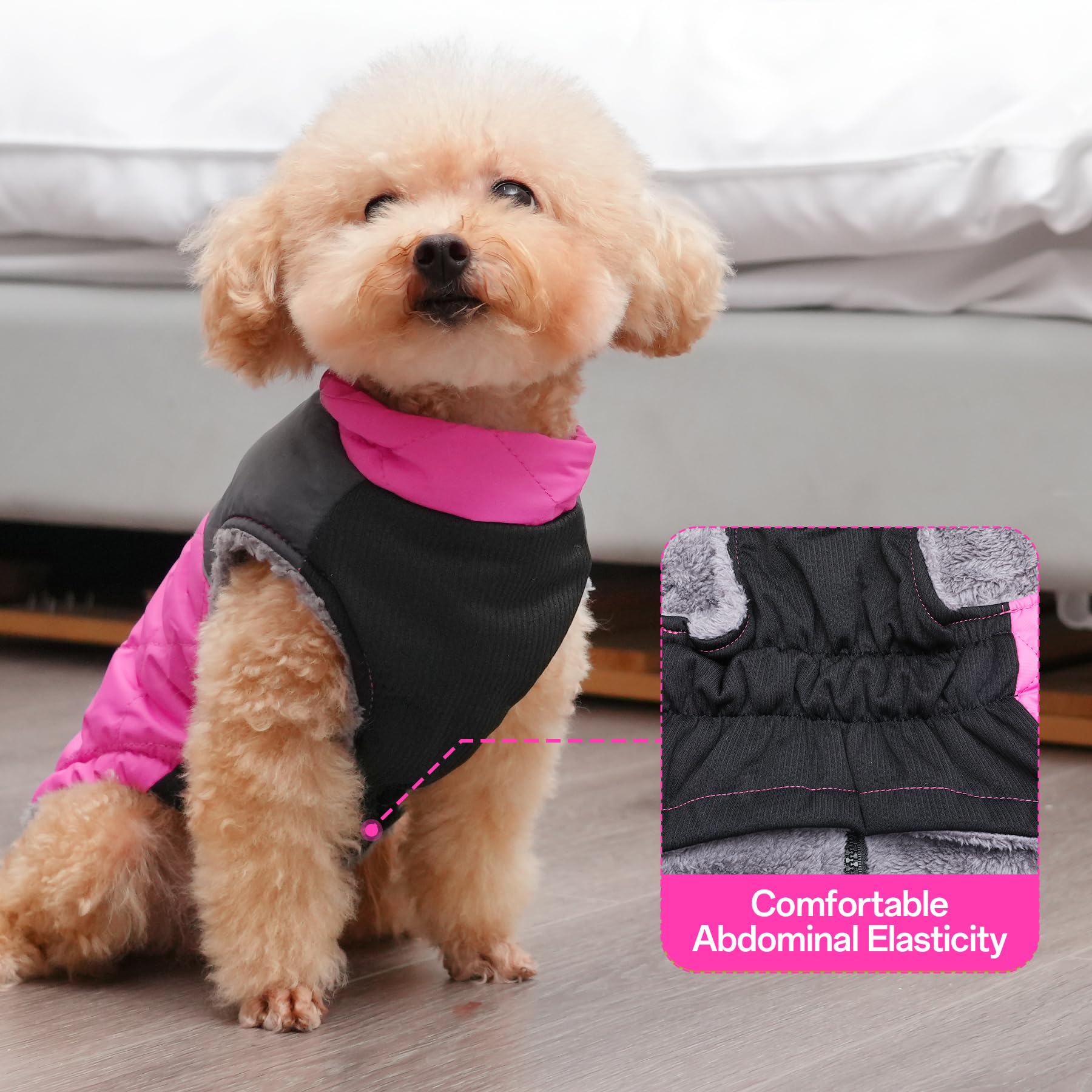 Joydaog Warm Fleece Dog Coats For Small Dogs,D-Rings Waterproof Puppy Jacket For Cold Winter,Pink Xs