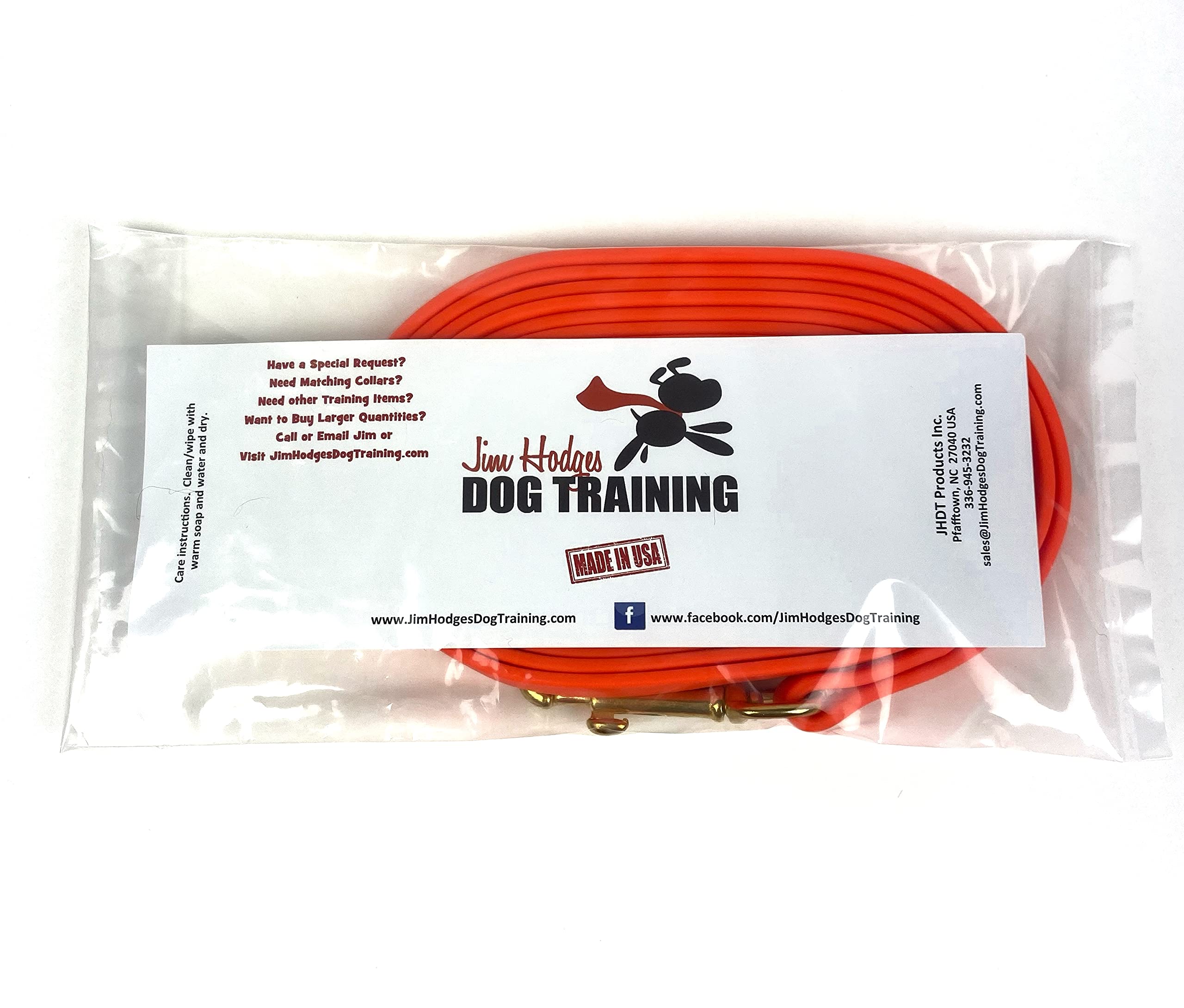 JIM HODGES DOG TRAINING Biothane Long Line Leash, 10ft, Orange - Washable, Waterproof for Dogs and Puppies