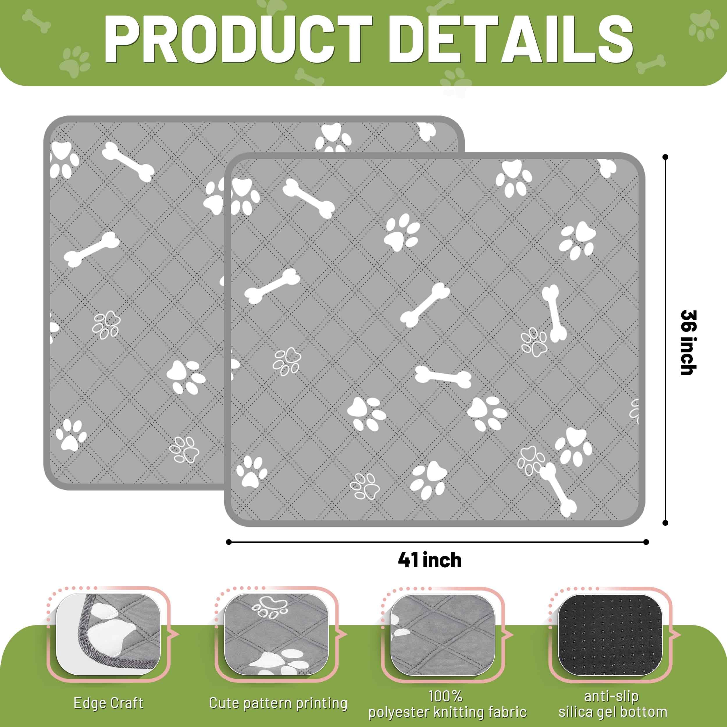 Patiencet Washable Pee Pads For Dogs, 36'' X 41'' Reusable Puppy Pads With Super Absorbent, 2 Pack Large Potty Buddy With Waterp