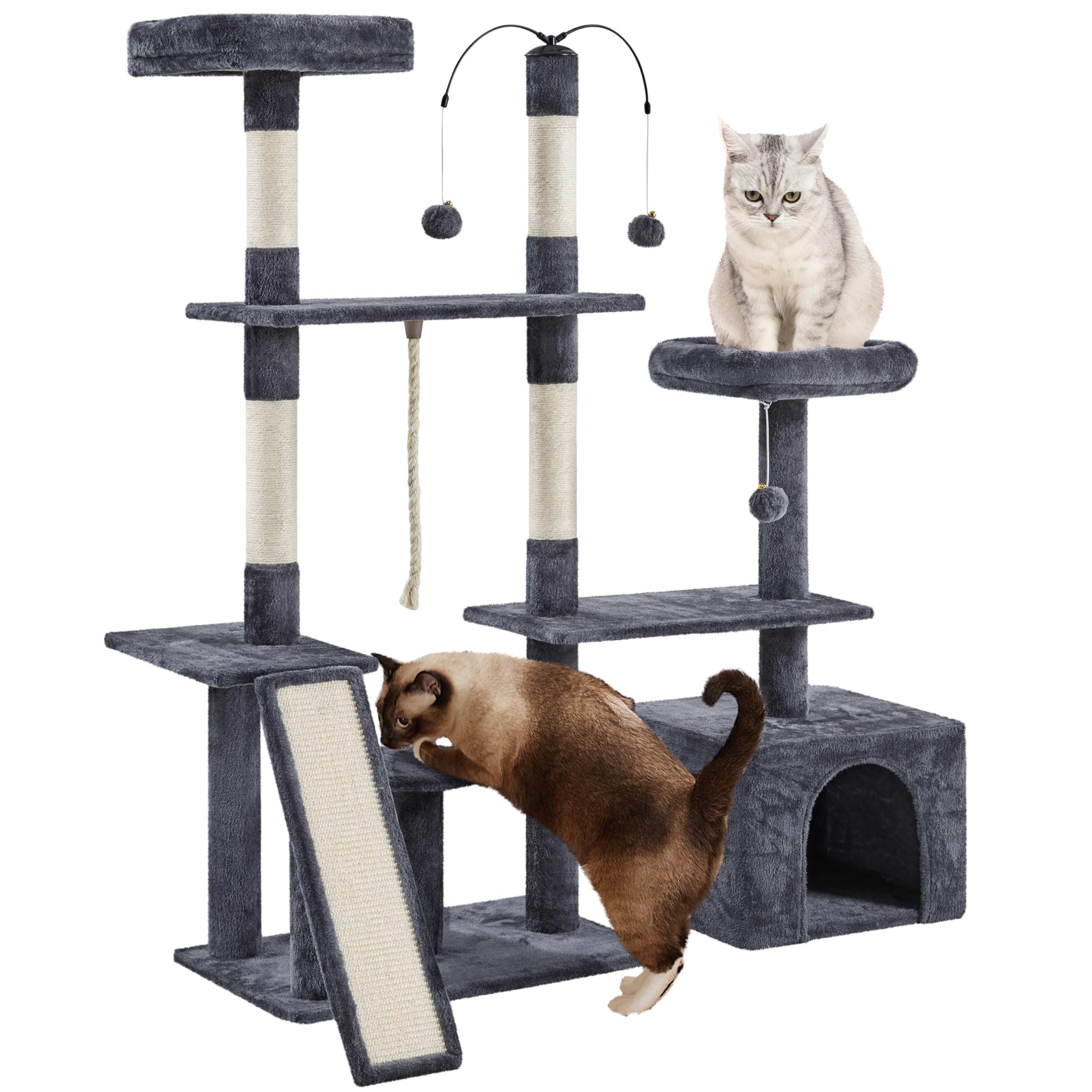 Yaheetech Rotatable Cat Tree 53.5In Multi-Level Cat Tower For Indoor Kittens/Large Cats, Pet House With Scratching Posts,Climbin