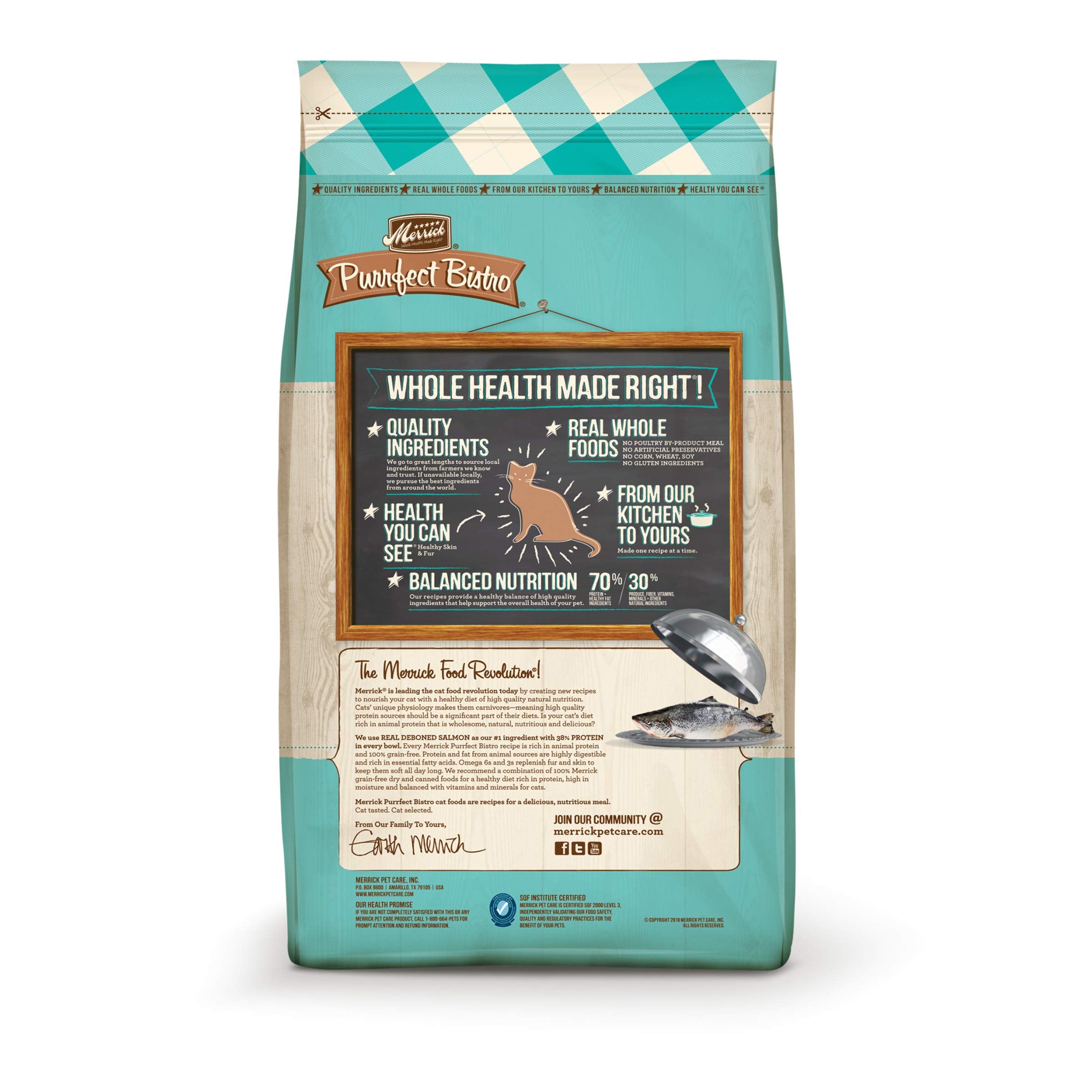 Merrick Purrfect Bistro Grain Free Natural Dry Cat Food For Adult Cats, Real Salmon And Sweet Potato Recipe - 4 lb. Bag
