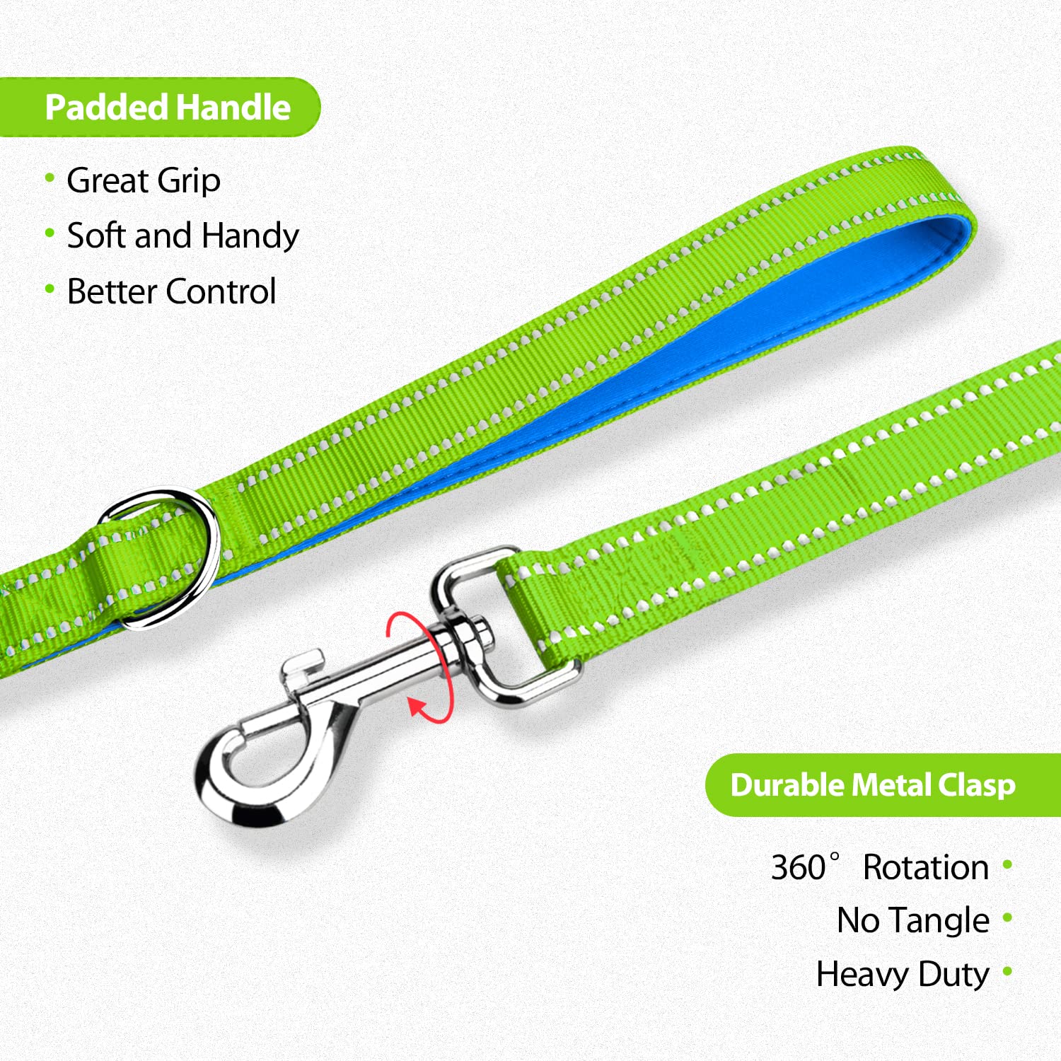 Phoepet 5 Feet Dog Leash - Dual-Side Reflective - Soft Padded Handle - Fit For Walking, Training Or Exploring Hiking, Camping (G