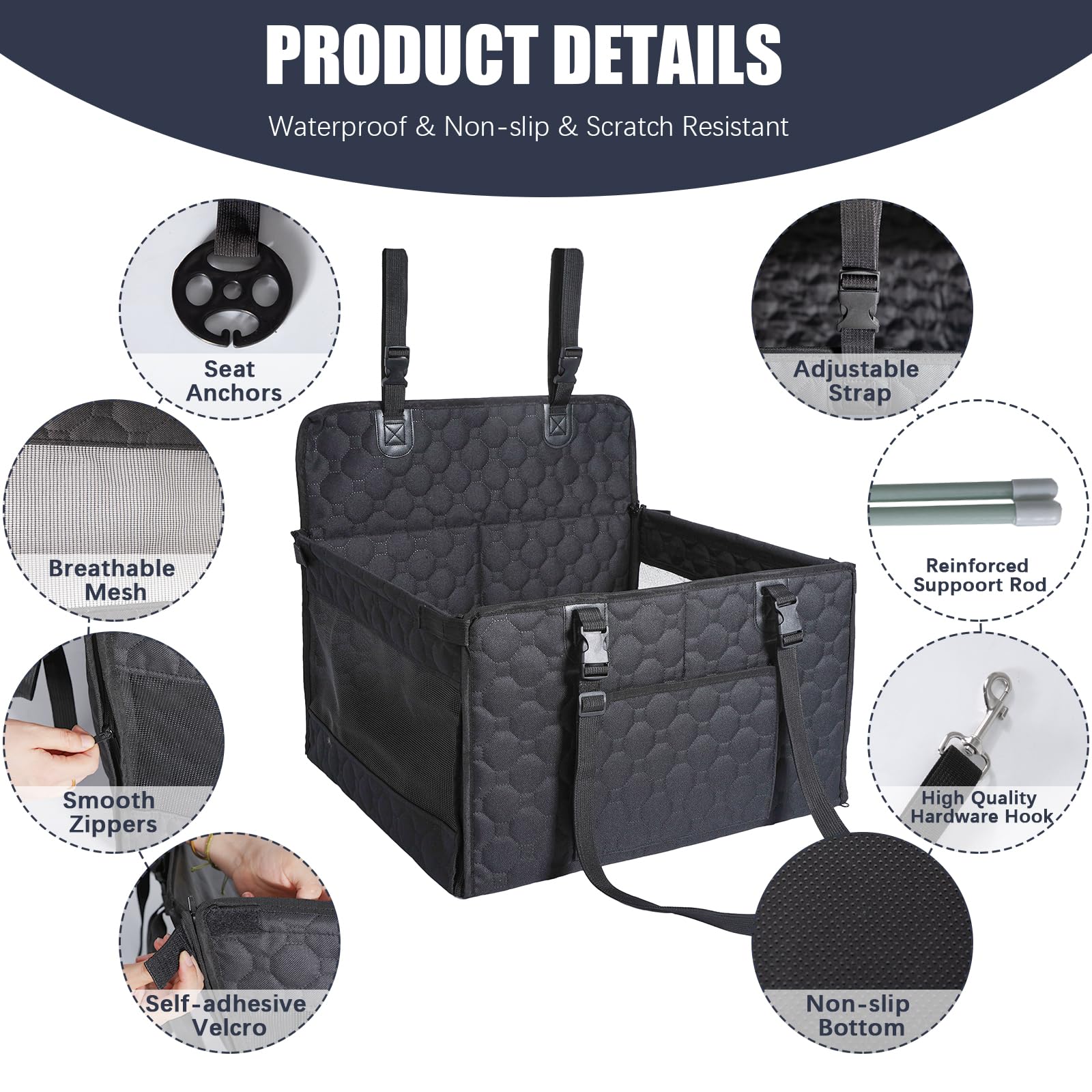 Dog Car Seat For Medium Small Dogs, Pet Car Seat With Adjustable Safety Belt & Storage Pockets, Breathable Waterproof Pet Car Se