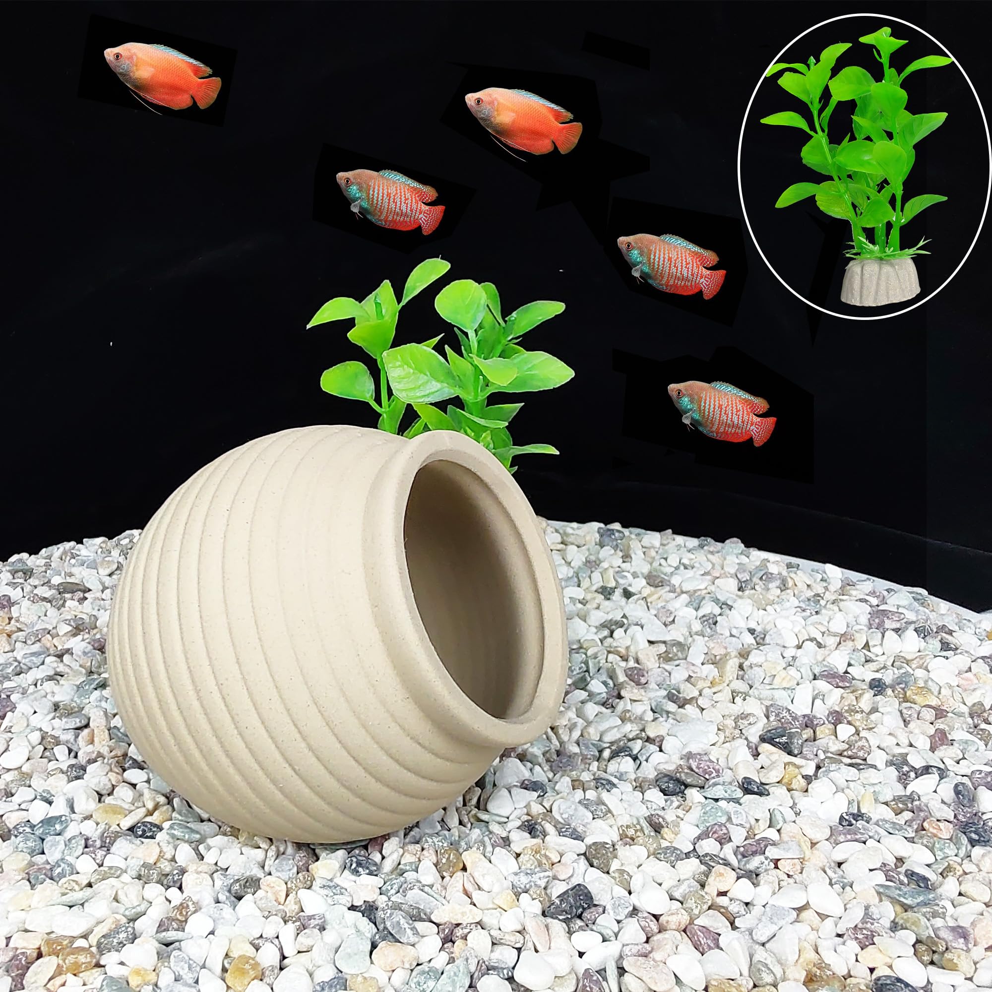 SpringSmart Aquarium Decor Rock Betta Fish Tank Decorations Ceramic Hideout Stone for Fish Shrimp Turtle Crab to Breed, Rest and