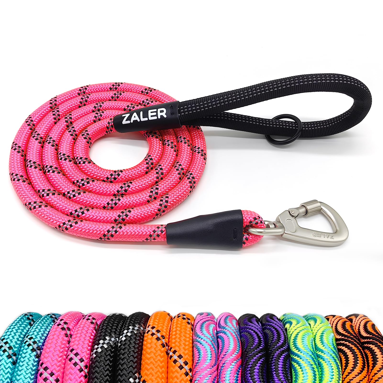 Zaler Rope Dog Leash, 4/5/6/10/15/20/30/50 Foot Reflective Leashes With Carabiner, Heavy Duty Lead For Large And Medium Dogs (4F