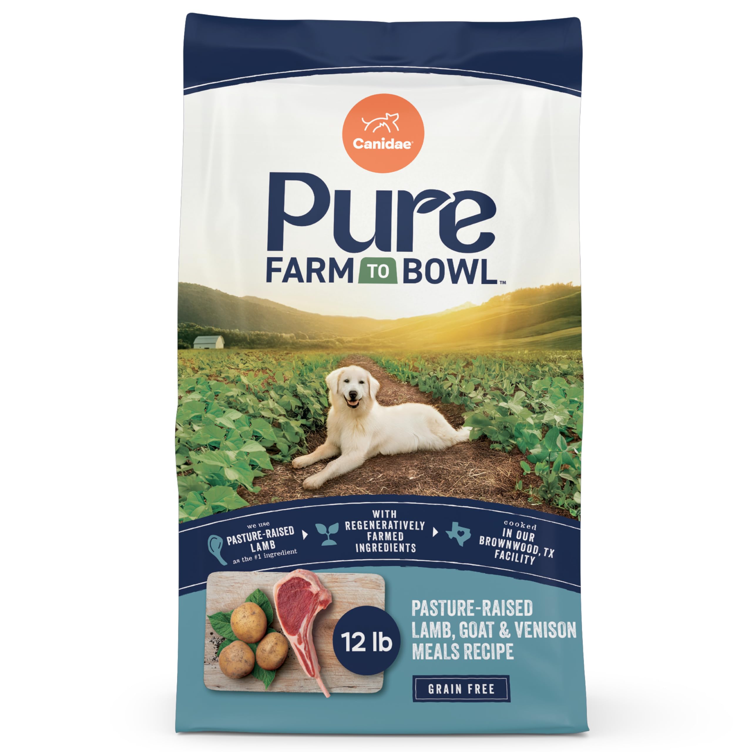 Canidae Pure Limited Ingredient Premium Adult Dry Dog Food, Real Lamb, Goat & Venison Meals Recipe, 12 lbs, Grain Free
