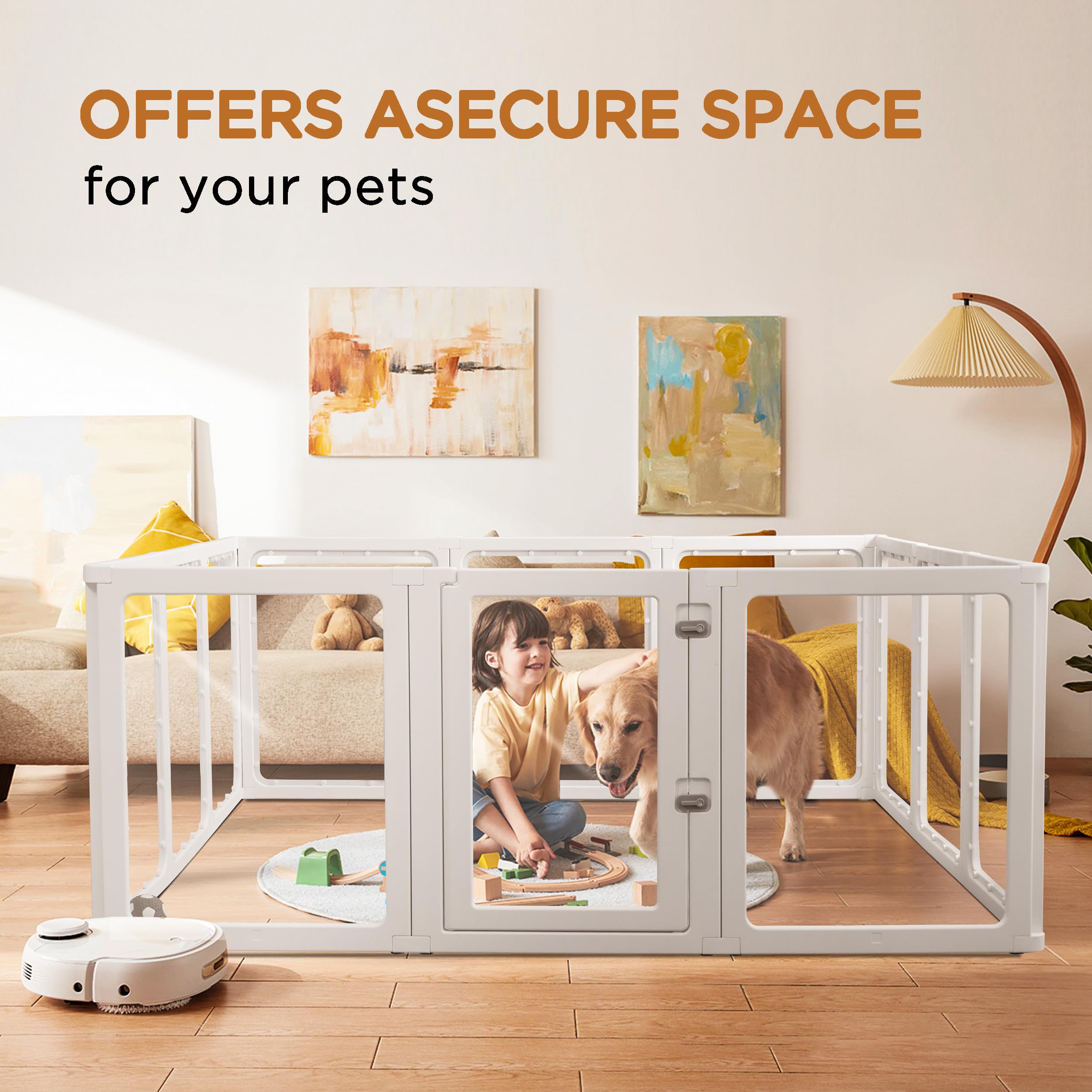 Citylife Clear Acrylic Plastic Dog Playpen Indoor,For Puppy Cat Rabbit Ferret Transparent Pet Pen,Easy Assemble Whelping Crate K
