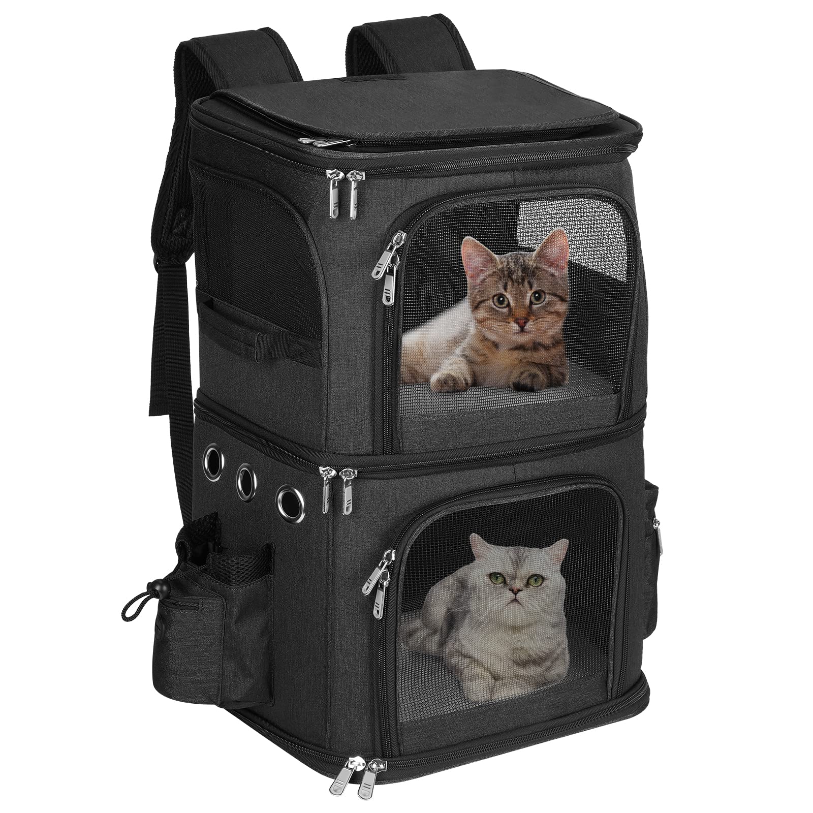 Hovono Double-Compartment Pet Carrier Backpack For Small Cats And Dogs, Cat Travel Carrier For 2 Cats, Perfect For Traveling/Hiking/Camping, Black