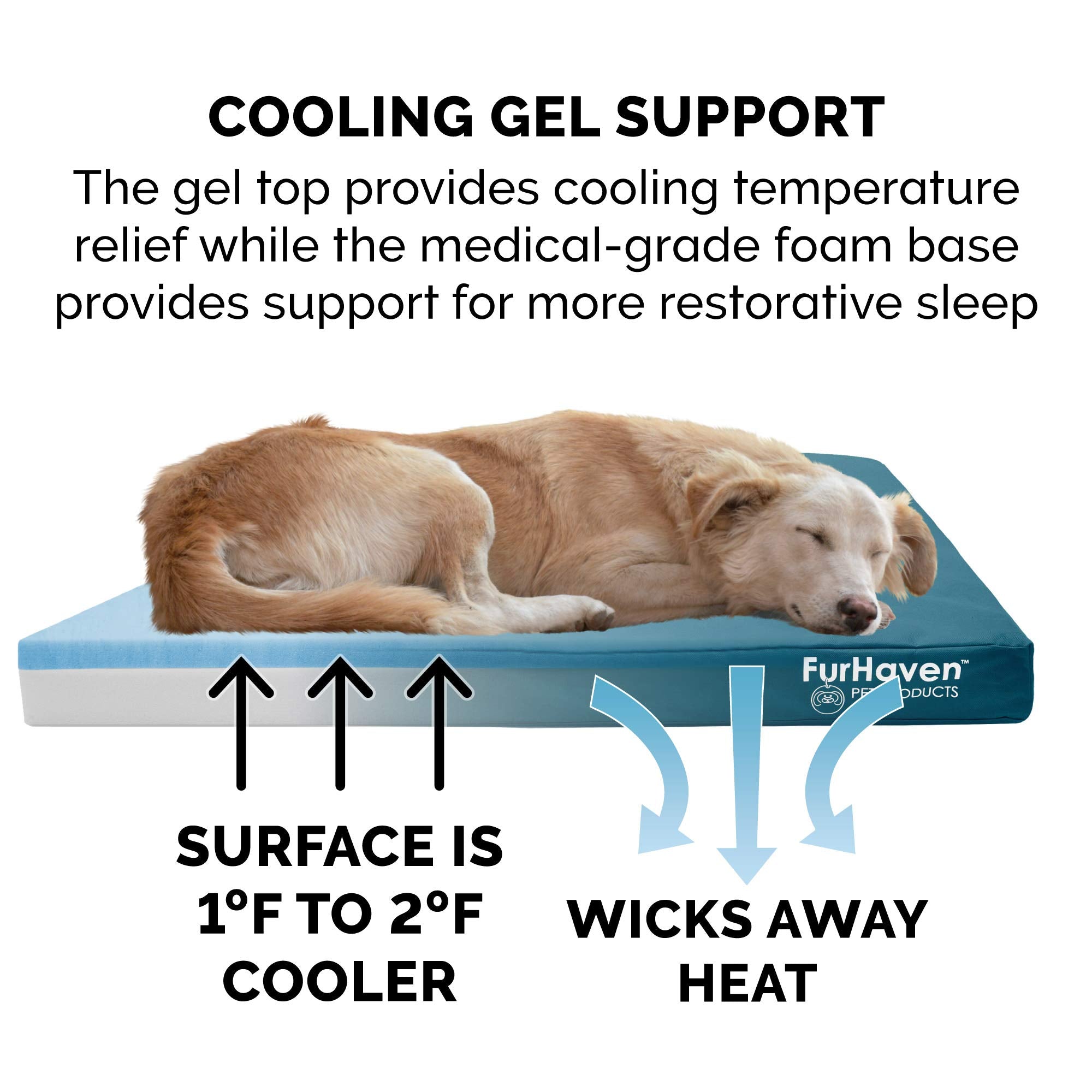 Furhaven Water-Resistant Cooling Gel Dog Bed for Large Dogs, Deep Lagoon, Jumbo Plus/XXL, 53L x 40W x 5Th