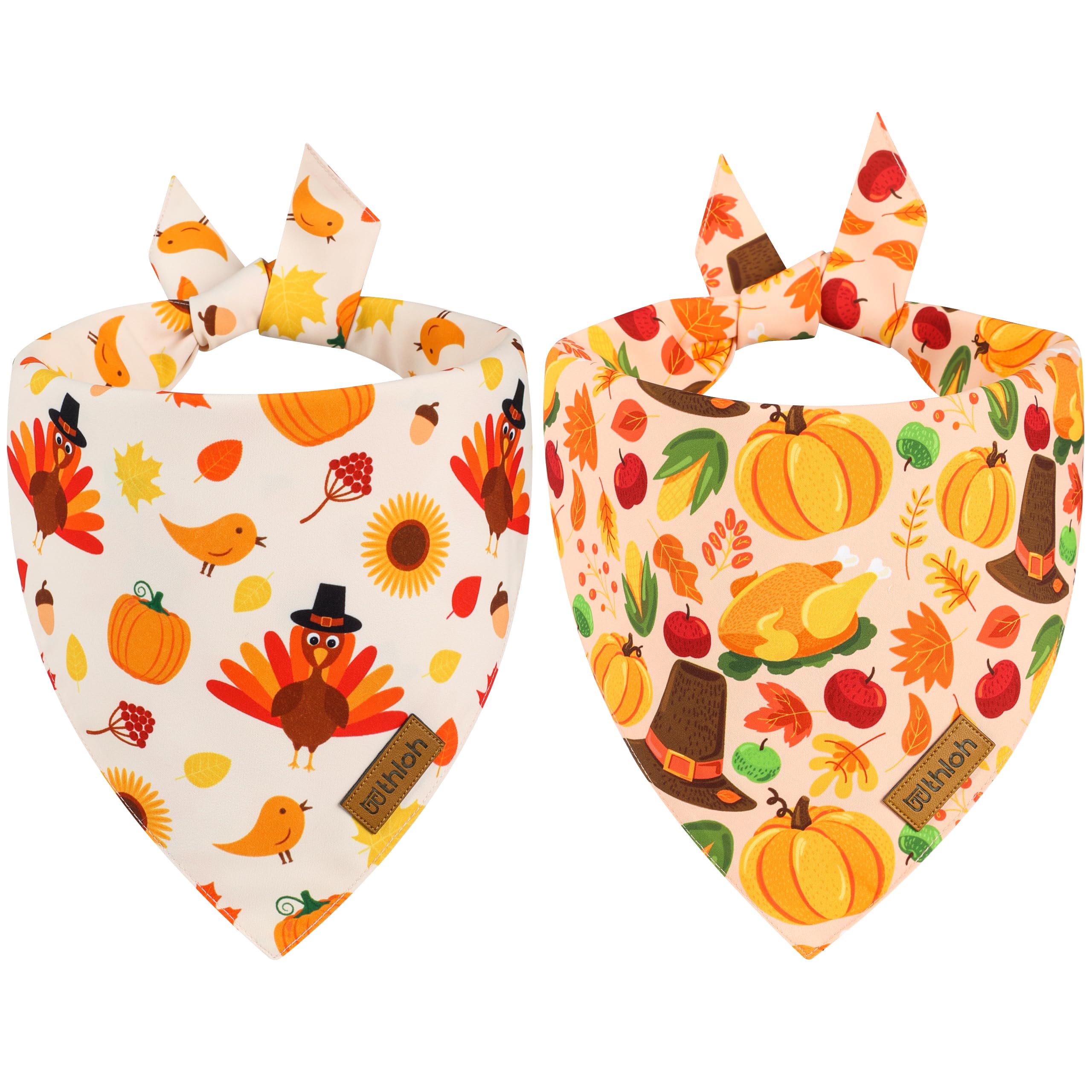 Thloh Thanksgiving Dog Bandanas - 2 Pack Reversible Fall Dog Scarf For Boy & Girl, Premium Durable Fabric, Autumn Bandana For Me