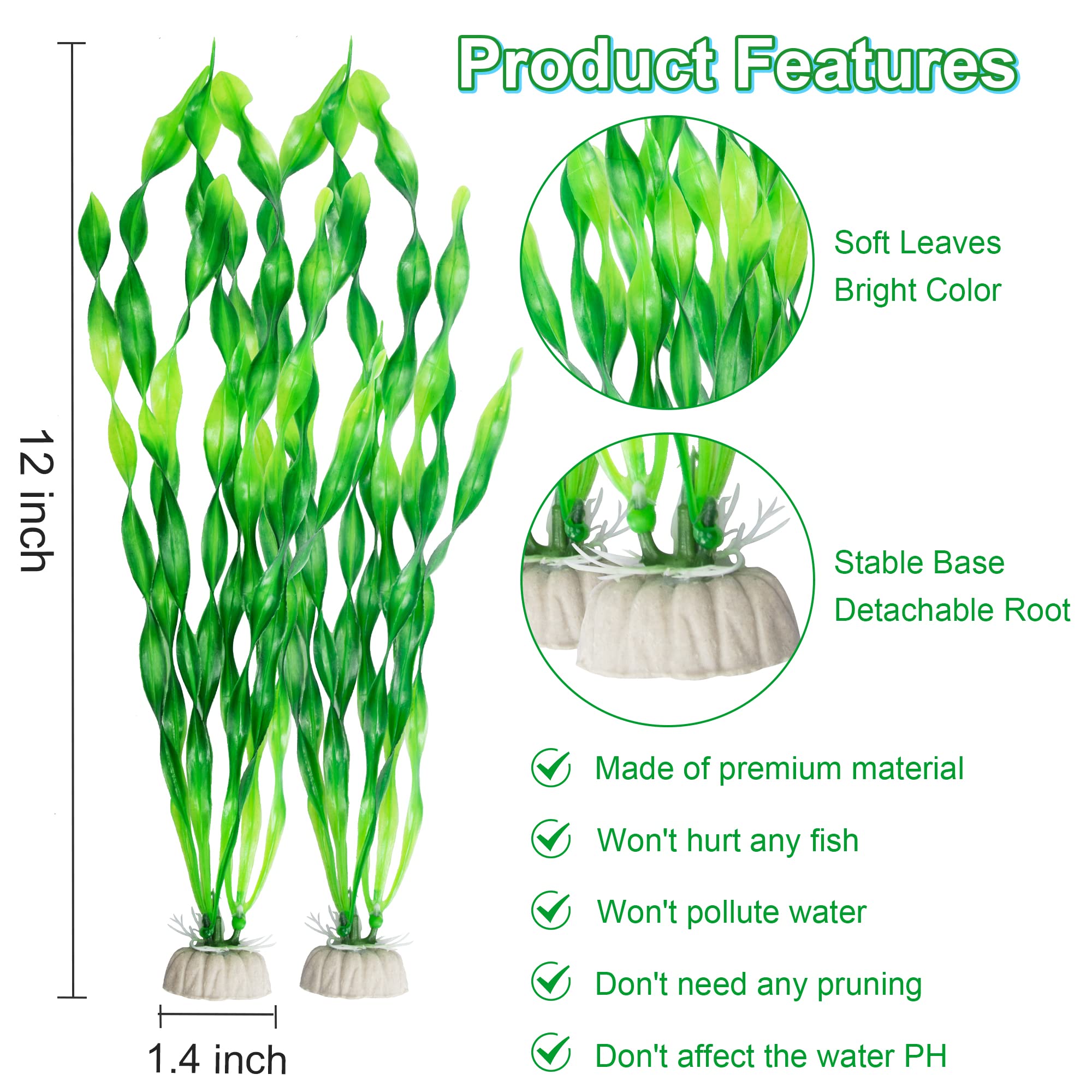 Mylifeunit Artificial Seaweed Water Plants For Aquarium, Plastic Fish Tank Plant Decorations 10 Pcs (Green)