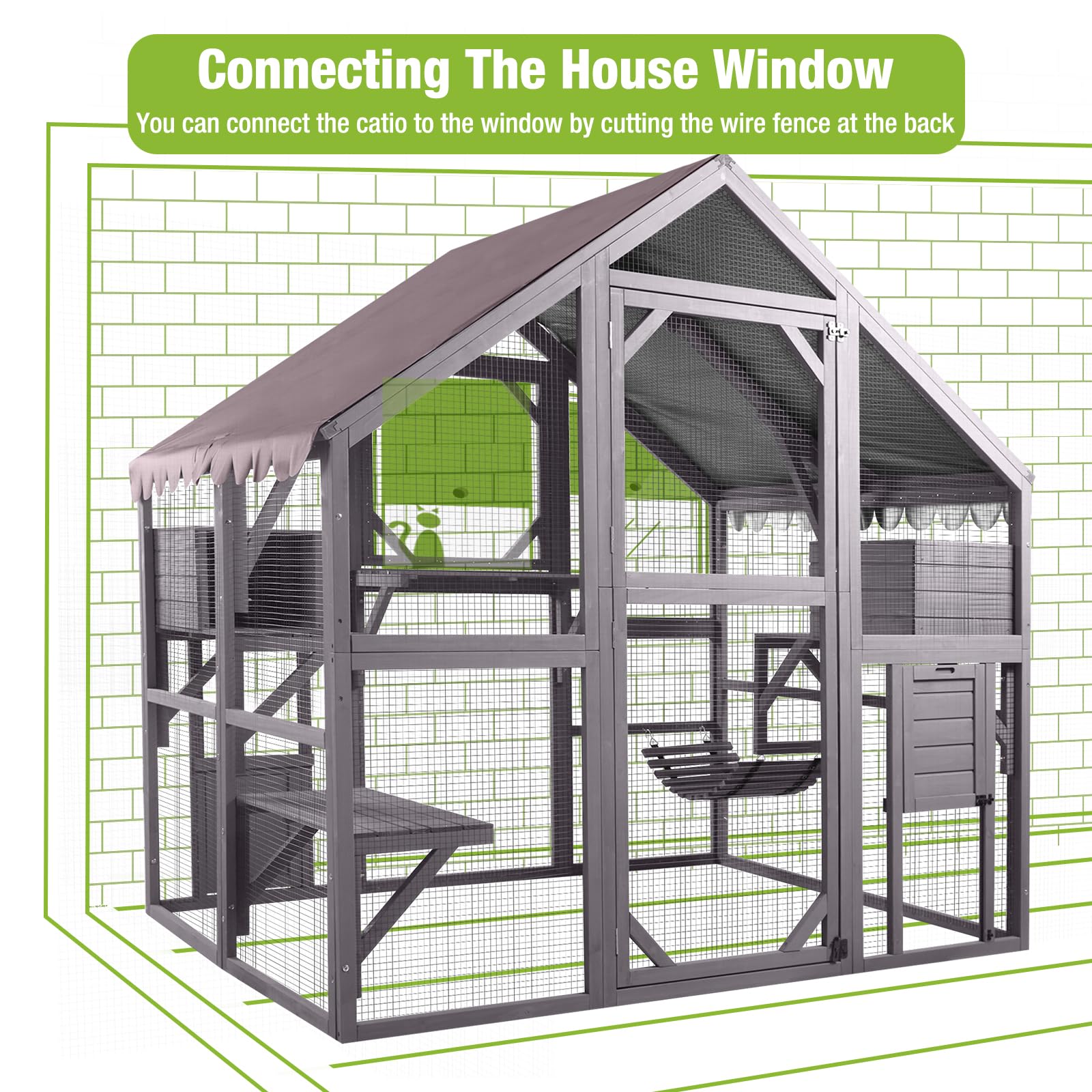Gutinneen Catio Outdoor Cat Enclosures Wooden Cat House With Rest Houses, Platforms, Bridge, And Waterproof Uv Cover - 55'' D