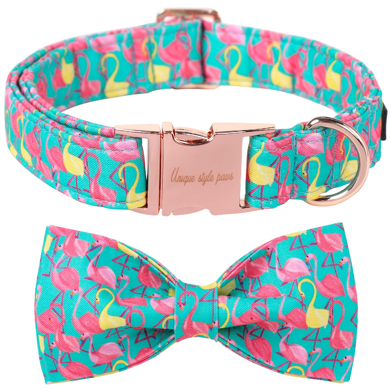 Unique Style Paws Summer Dog Collar With Bow, Flamingo Bow Tie Dog Collar,Cute Puppy Collar Green Dog Bow For Girl,Boy Dogs,M,13