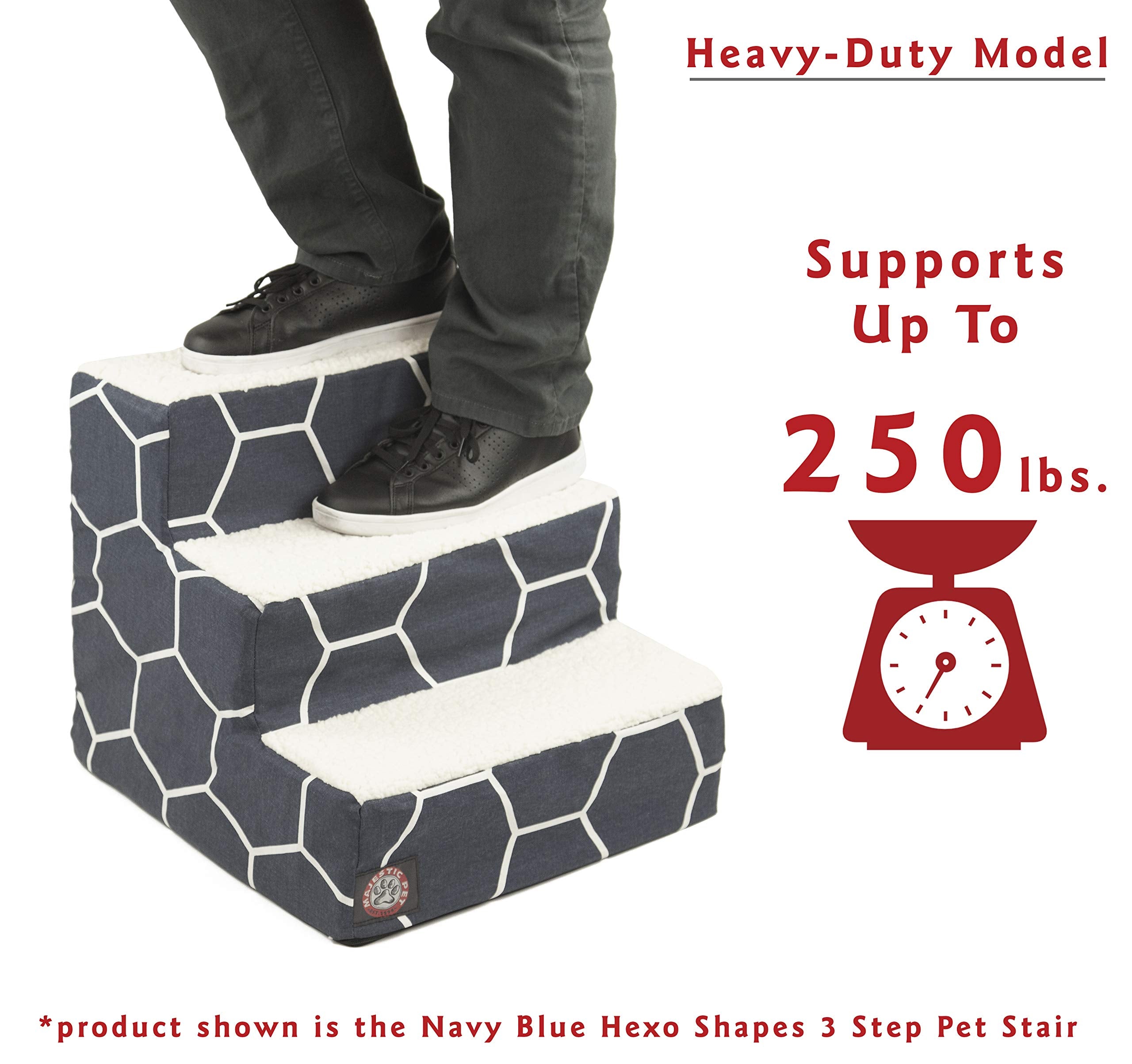 Majestic Pet 3 Step Portable Dog Stairs for Small Dogs to Get on Bed Supports 250 lbs or Less - Dog Steps for High Bed with Mach