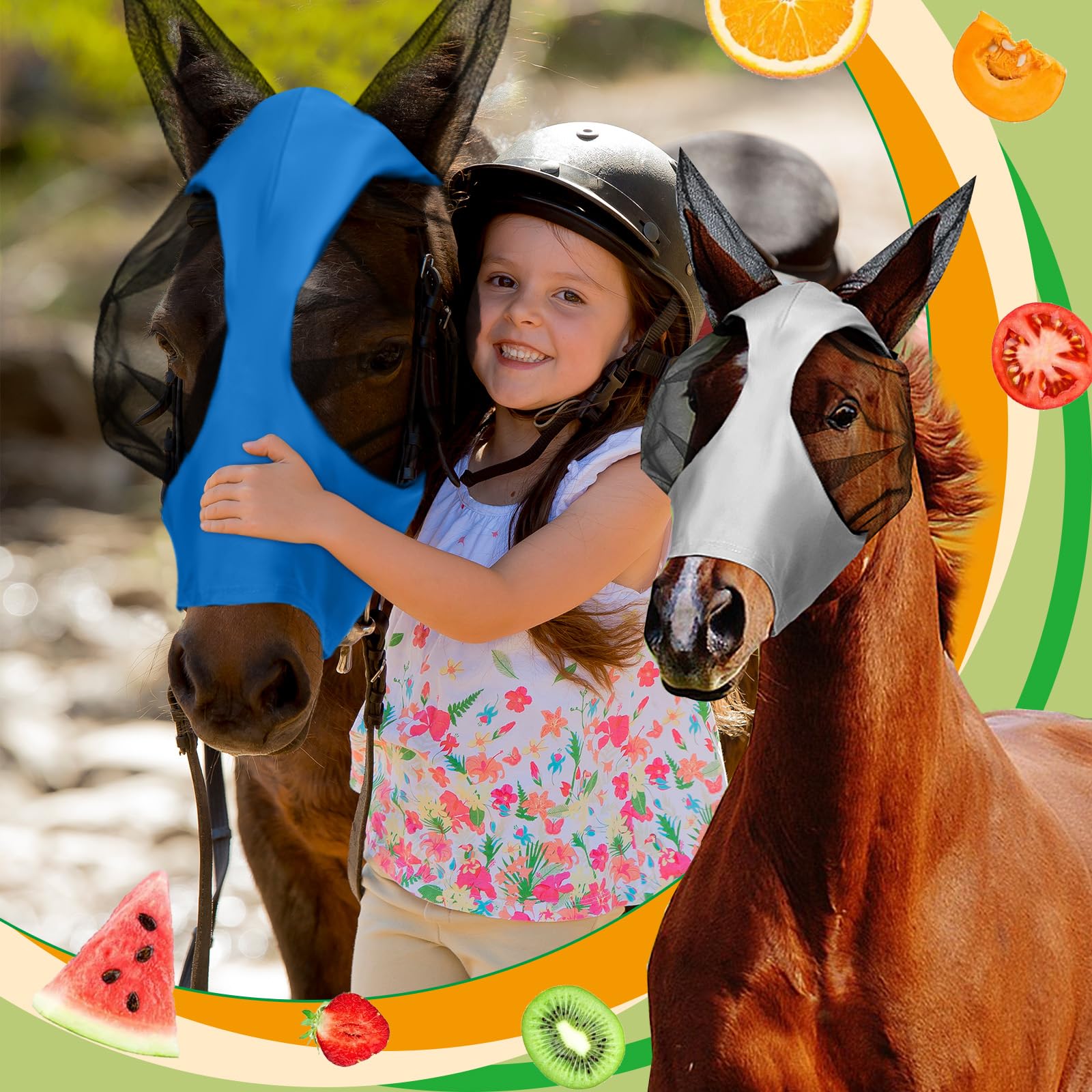 Weewooday 3 Pcs Horse Fly Masks for Horses Fly Masks with Ears Smooth and Elasticity Fly Mask with UV Protection(Black, Gray, Bl