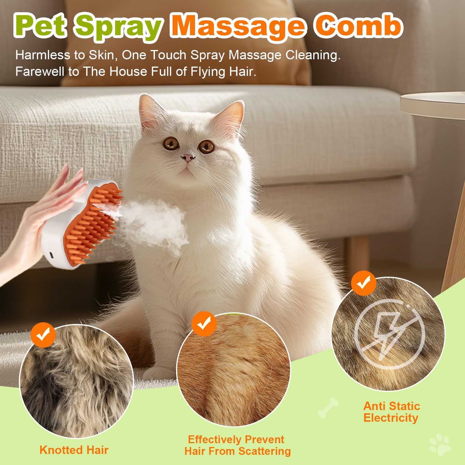 Steam Brush For Cats, Cat Steam Brush For Shedding, Rechargeable 3 In 1 Pet Brush For Dog And Cat, Cat Grooming Brush For Clean