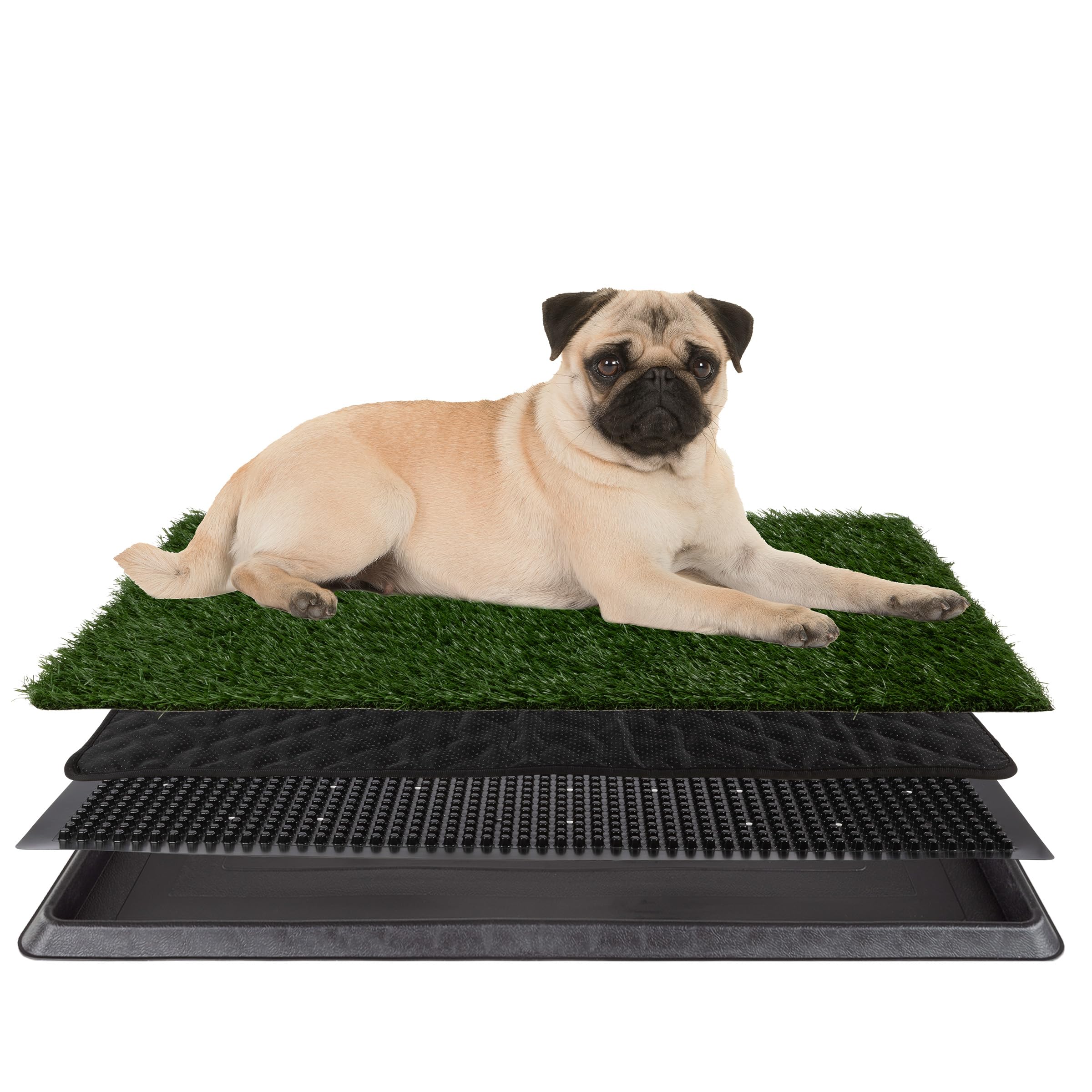 Artificial Grass Puppy Pee Pad For Dogs And Small Pets - 16X20 Reusable 4-Layer Training Potty Pad With Tray - Dog Housebreaking Supplies By Petmaker