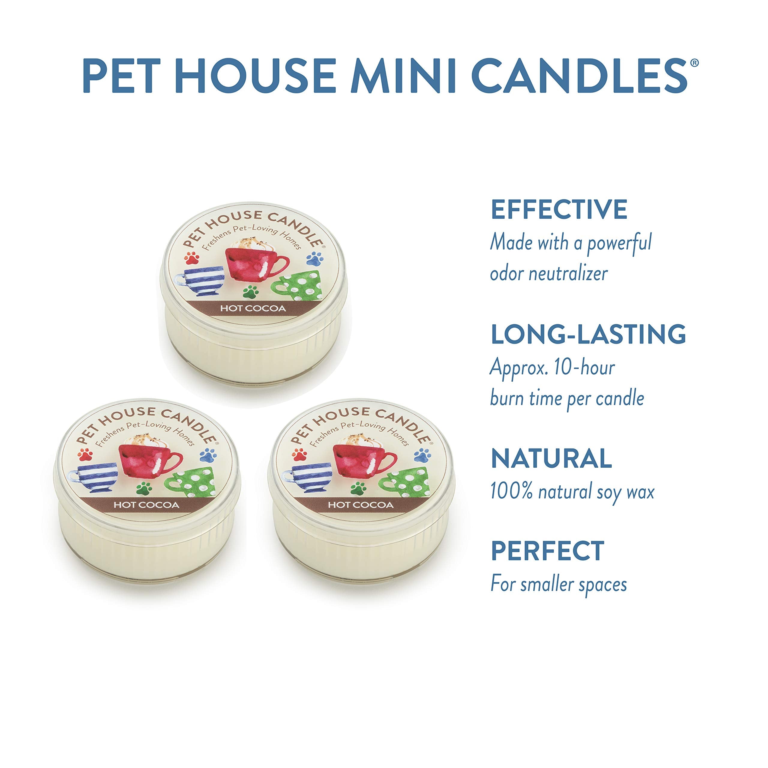 One Fur All Pet House Mini Candle Set, Pack Of 3 - Pet Odor Eliminator Candle, Burn Time - 10-12 Hours Pet Candle, Non-Toxic, Ideal For Smaller Spaces (3 Pack, Hot Cocoa)