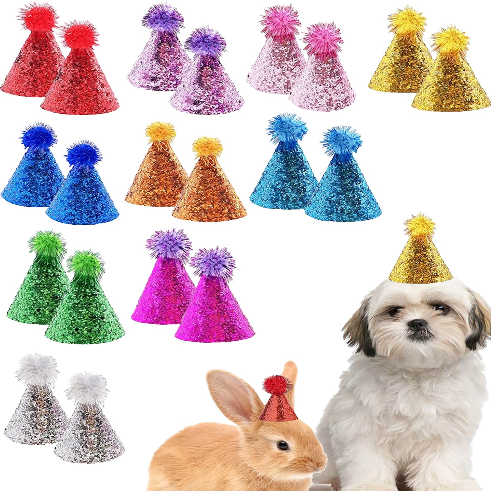 Dog Birthday Hat Set For Small Medium Dogs Cat Puppies, Mini Party Hat With Adjustable Headbands, Cute Pet Hat With Pompons For 
