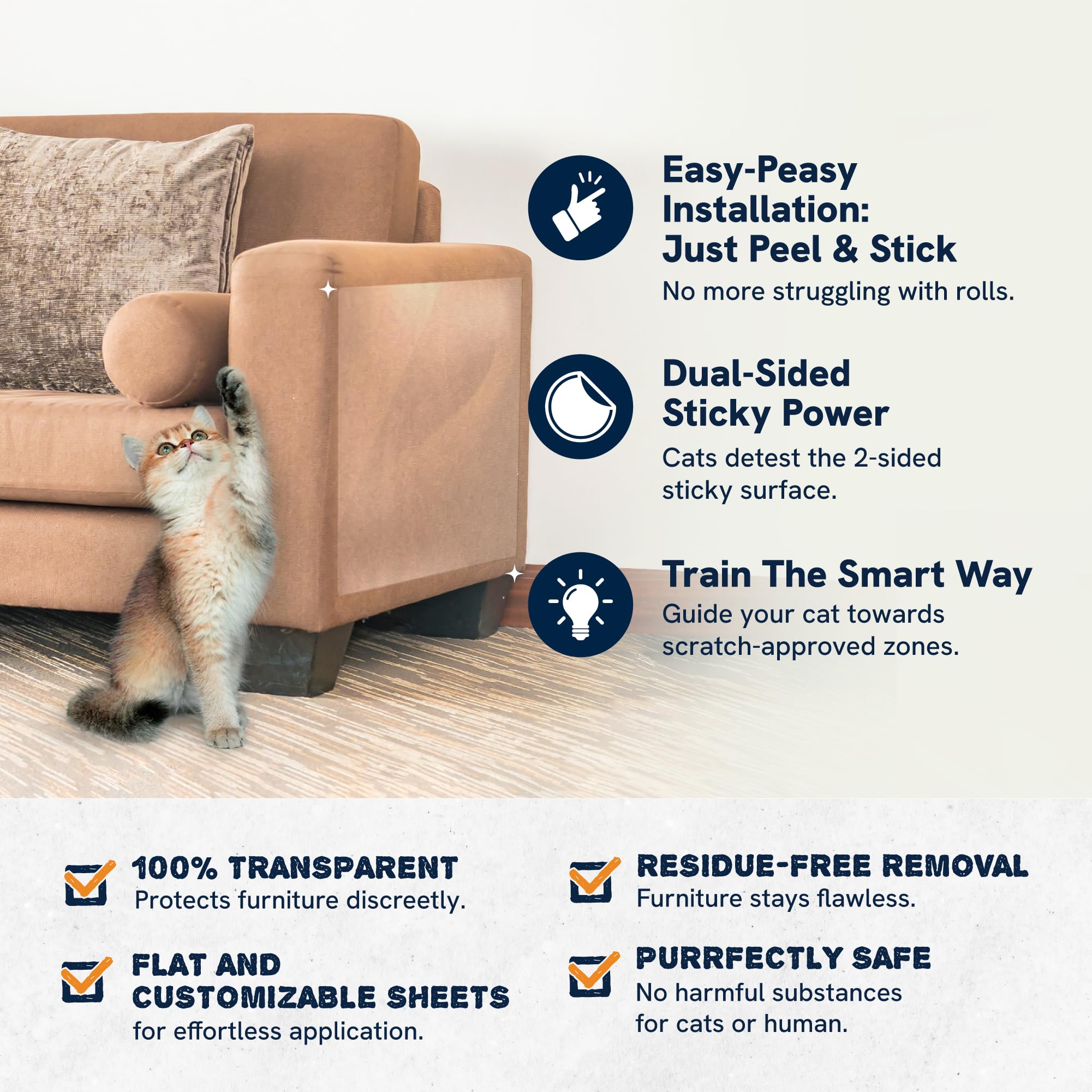 Panther Armor Cat Scratch Deterrent Tape - 8-Pack Double Sided Sofa Anti Scratching Sticky Tape - 4-Pack Xl + 4-Pack L Couch Corner Furniture Protector From Cats