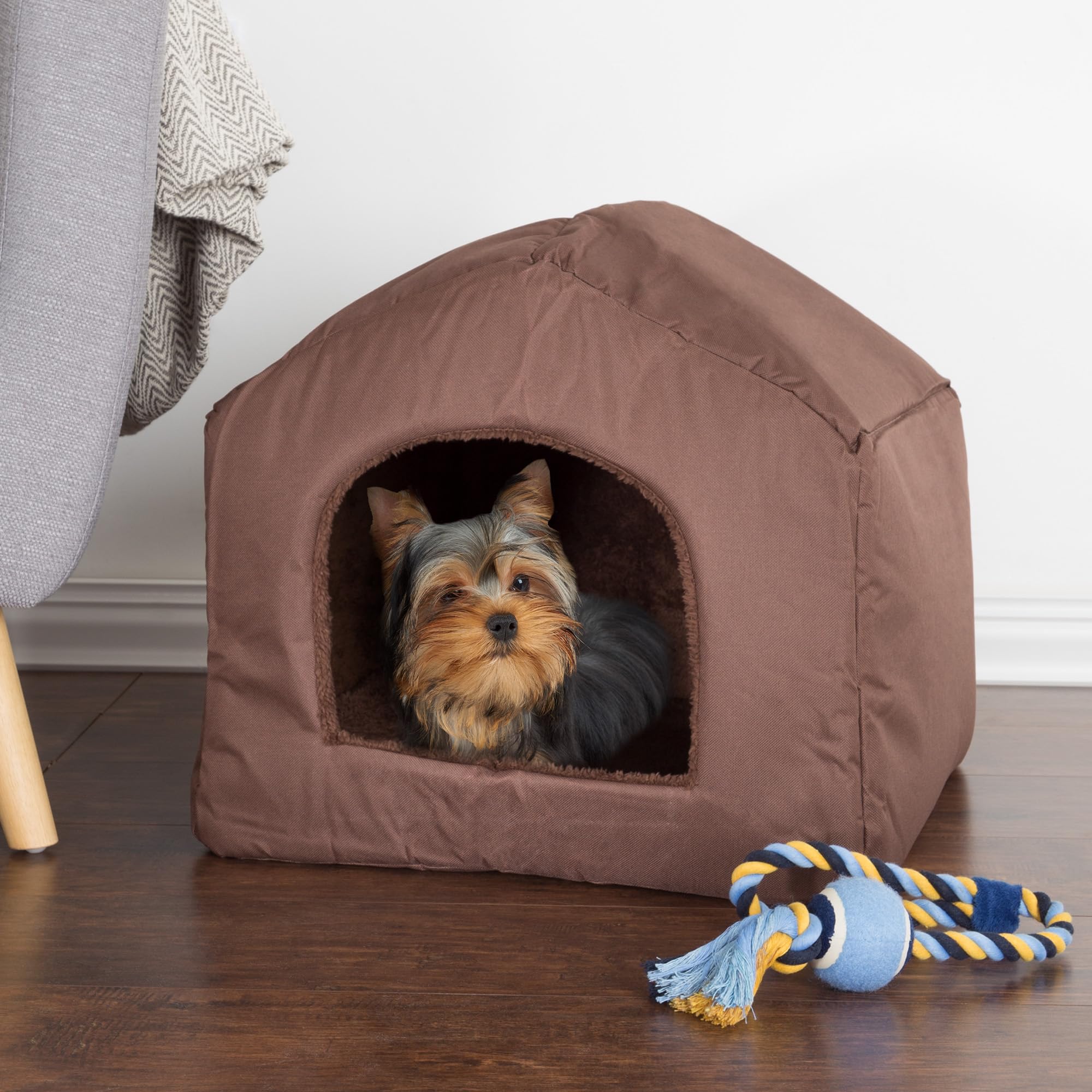 Dog House - Indoor Dog House With Removable Sherpa Cushioned Pad - Pet Bed For Small Dogs, Cats, Or Kittens - Dog Houses By Petmaker (Brown)