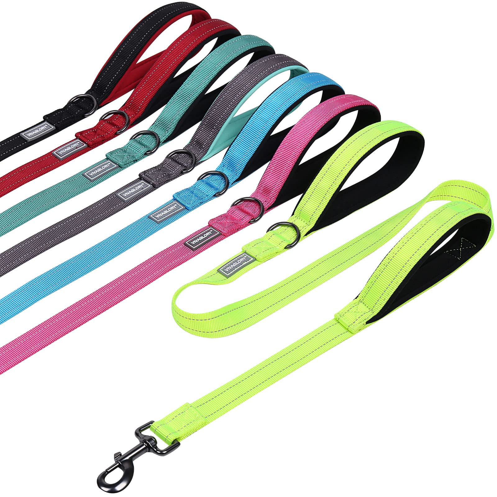 Vivaglory Traffic Handle Dog Leashes, Two Padded Soft Handles Strong Dog Leash, Reflective & Metal Hook Training Dog Lead, Lake 