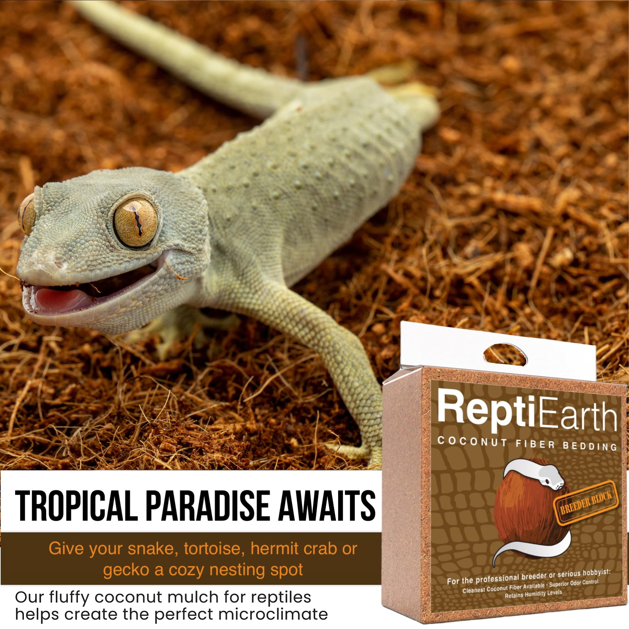 Reptiearth Fine Coconut Fiber Substrate, Fluffy Small-Strand Reptile Substrate And Snake Bedding For Bioactive Terrarium Tanks,